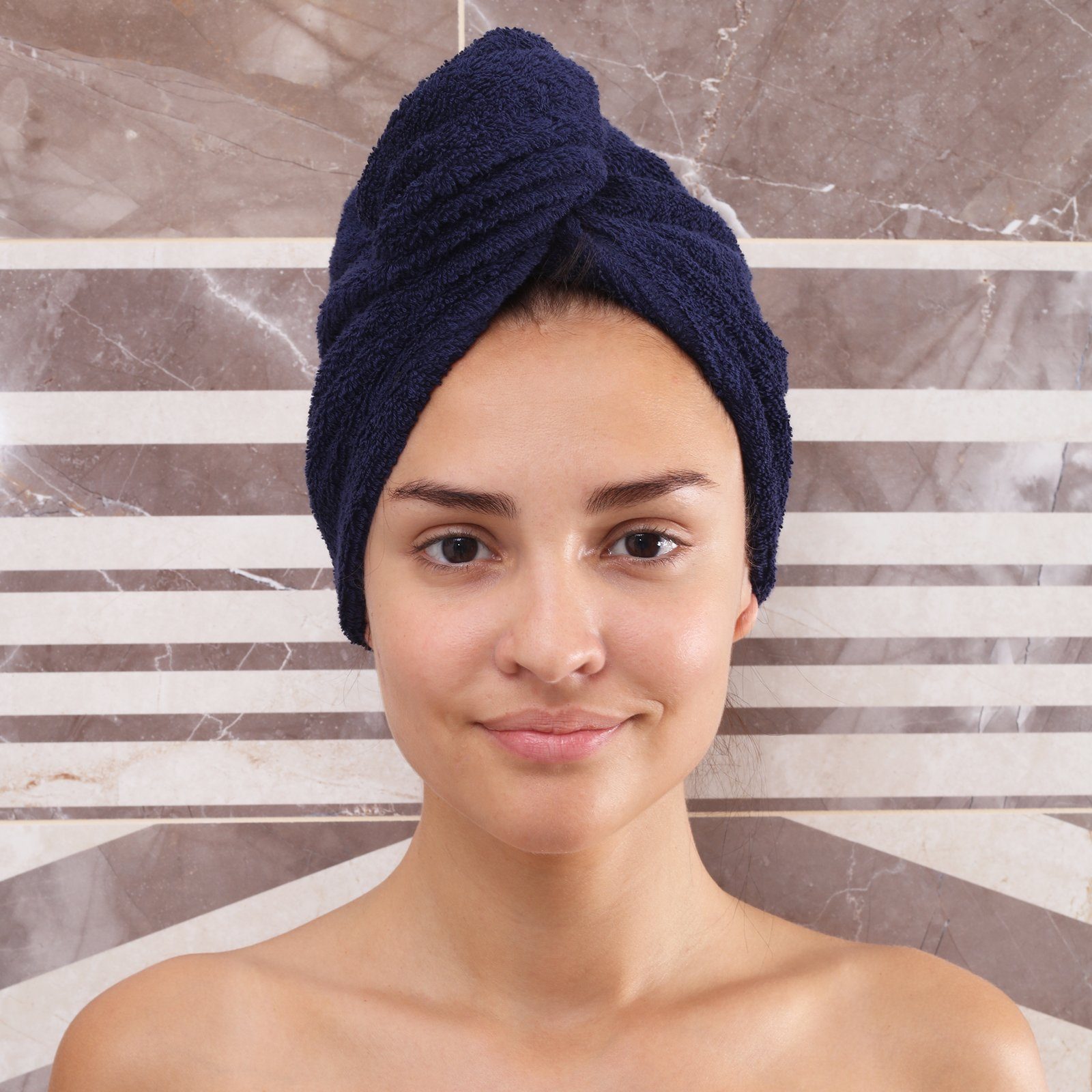 Navy Baumwolle COLLECTION cm CLASS Kopfhandtuch HOME Haar-Turban 72x27 Frottee Turban-Handtuch