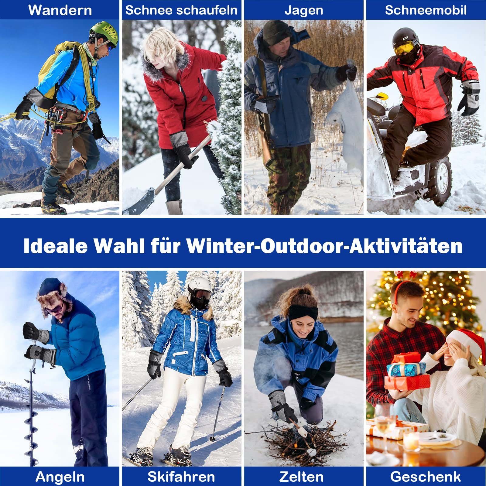 BTTO Hsch. Fahrradhandschuhe Winter Handschuhe Beheizte 3AA-Batterie Touchscreen-Handschuhe Wasser Sporthandschuhe 3 Temperatur Thermo Handschuhe für Damen&Herren