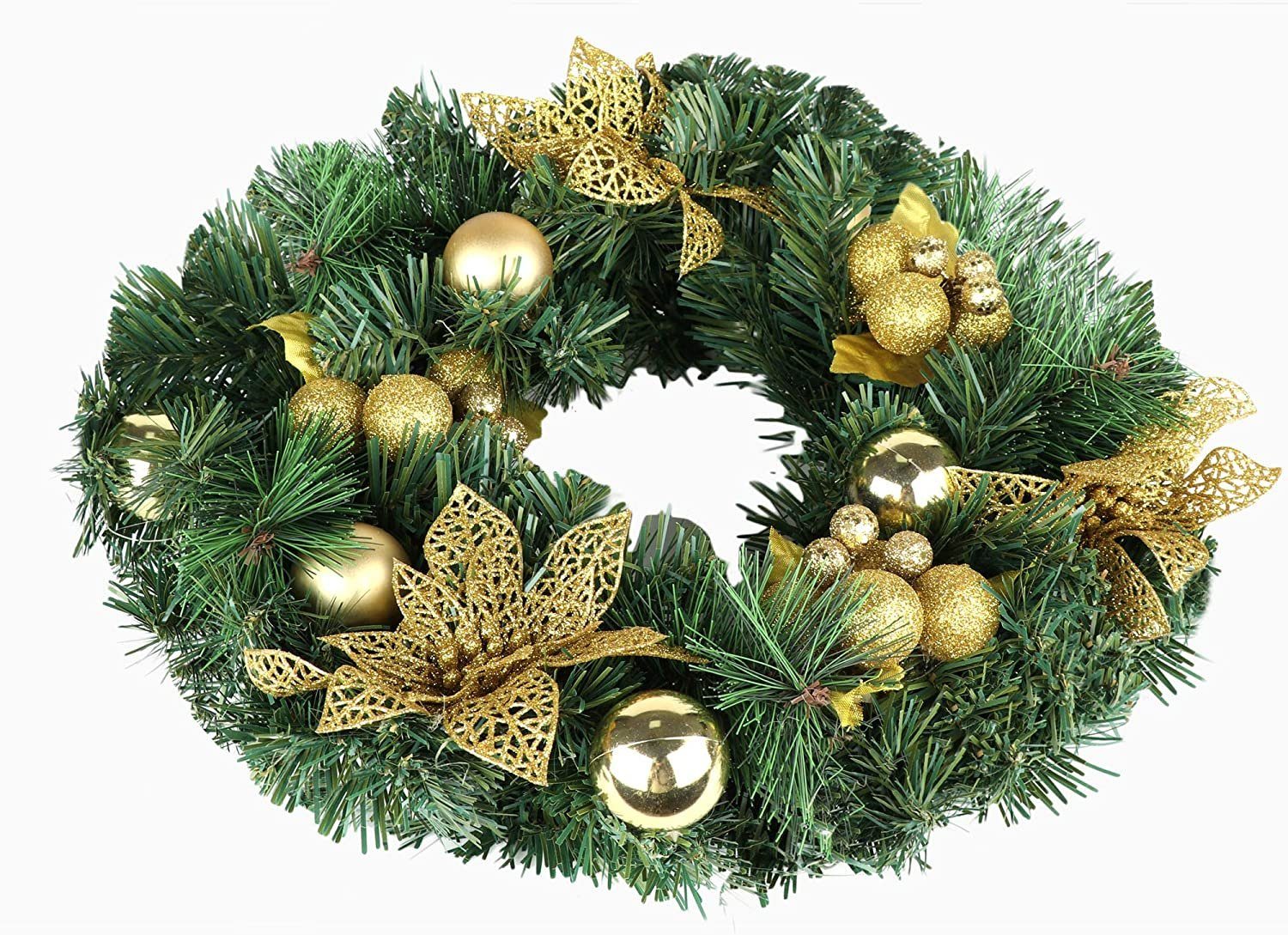 Künstlich Künstlicher Homewit für Türkranz Adventskranz Gold Wandkranz, Weihnachtsdekoration Adventskranz Weihnachtskranz 40cm Tannengirlande
