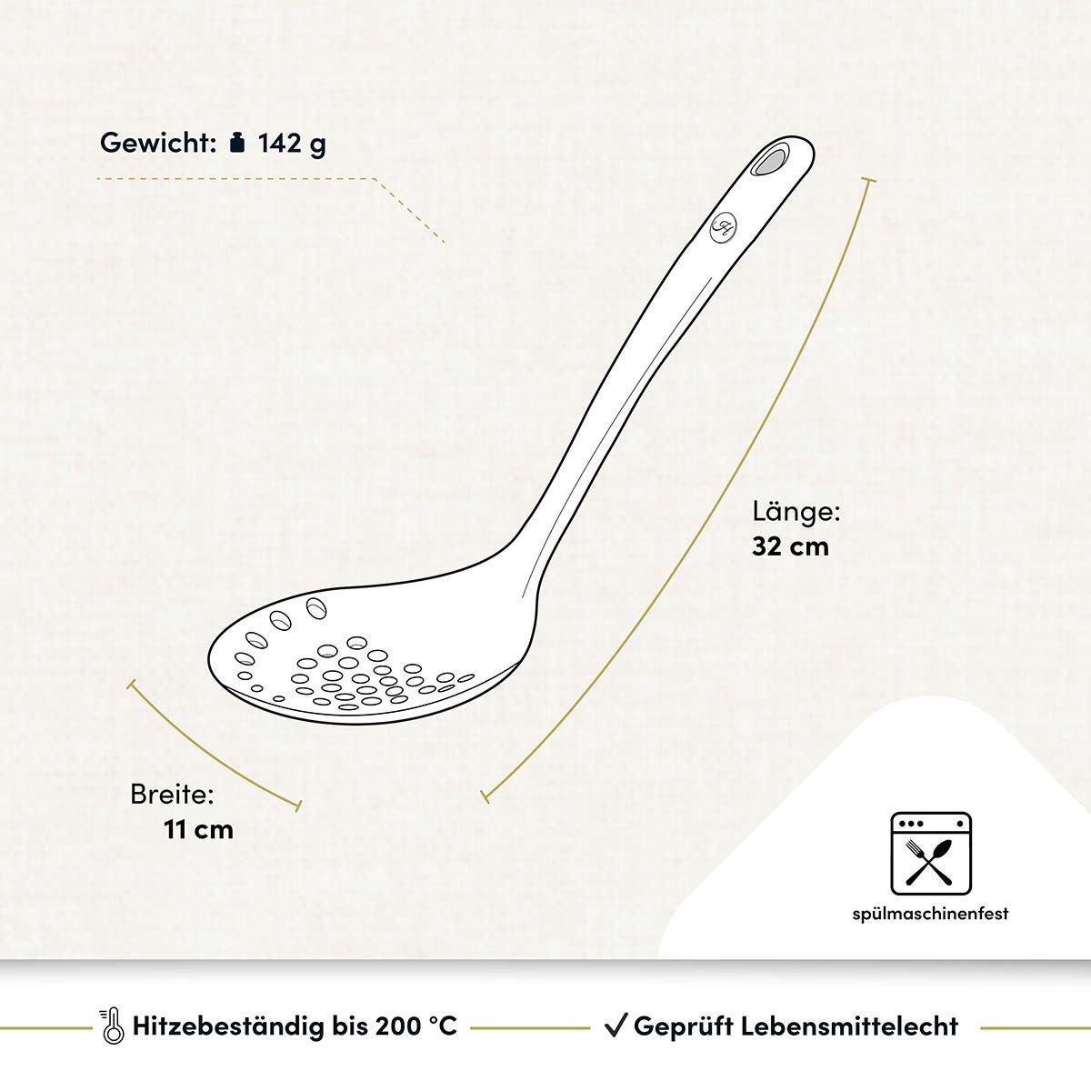 Hoffmann Germany Schaumlöffel Sieblöffel Silikon Edelstahl 32 cm anthrazit, Knödel, Ravioli, Gnocchi, kratzerfrei, spülmaschinengeeignet