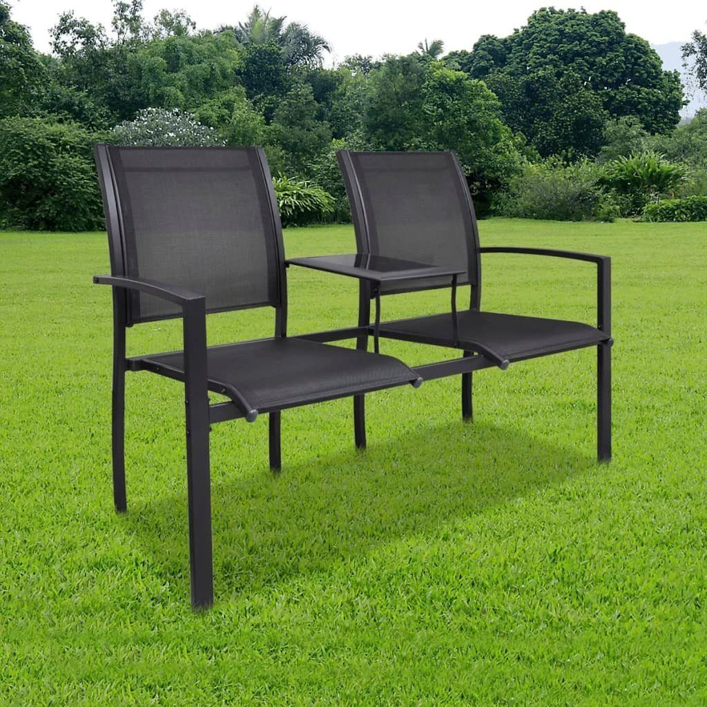 vidaXL Gartenbank 2-Sitzer-Gartenbank 131 cm Stahl und Textiline Schwarz (2-St)