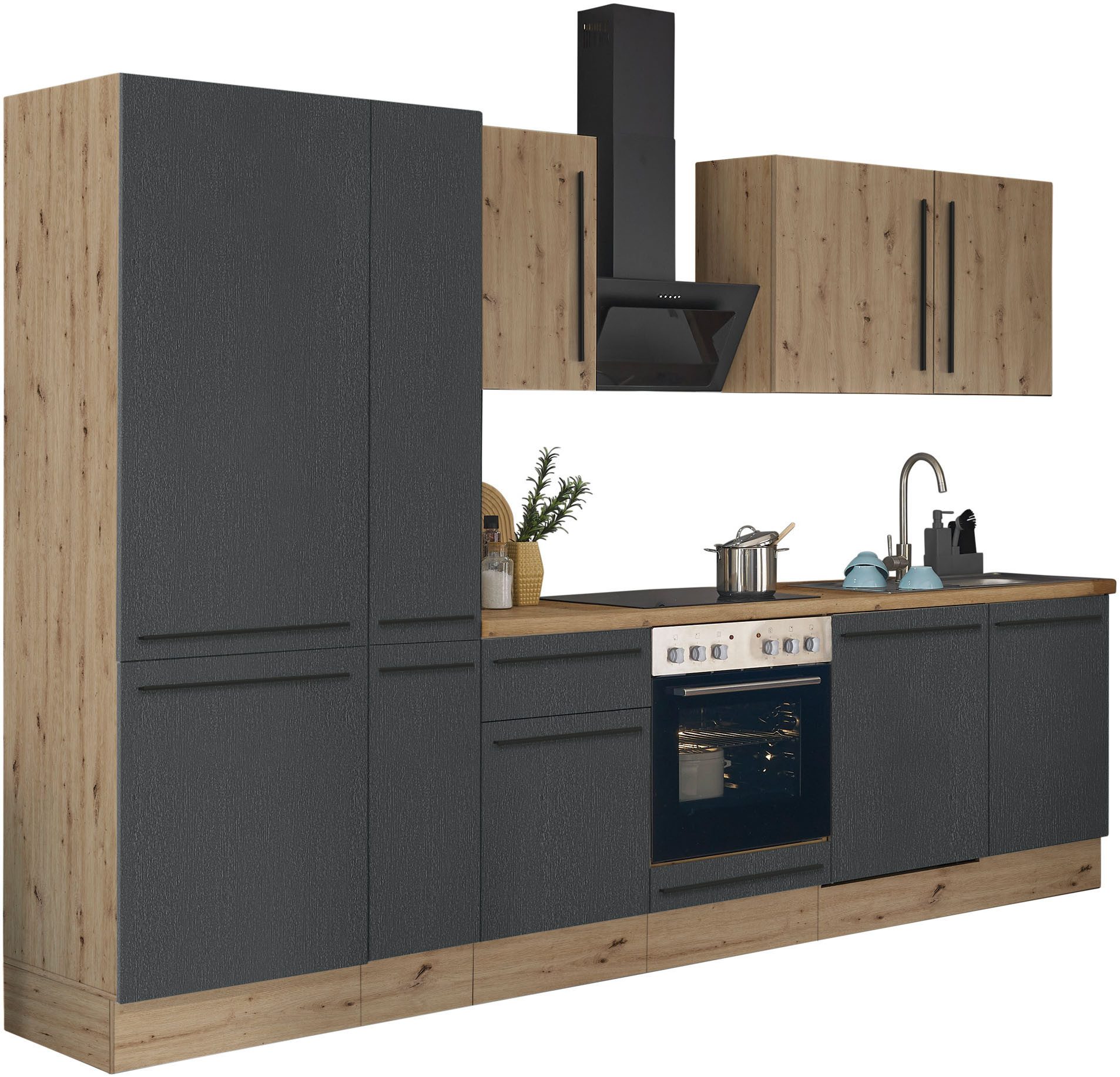 KOCHSTATION Küchenzeile Florida, Breite 310 cm, wahlweise mit E-Geräten,Softclose für Türen/Schubkästen