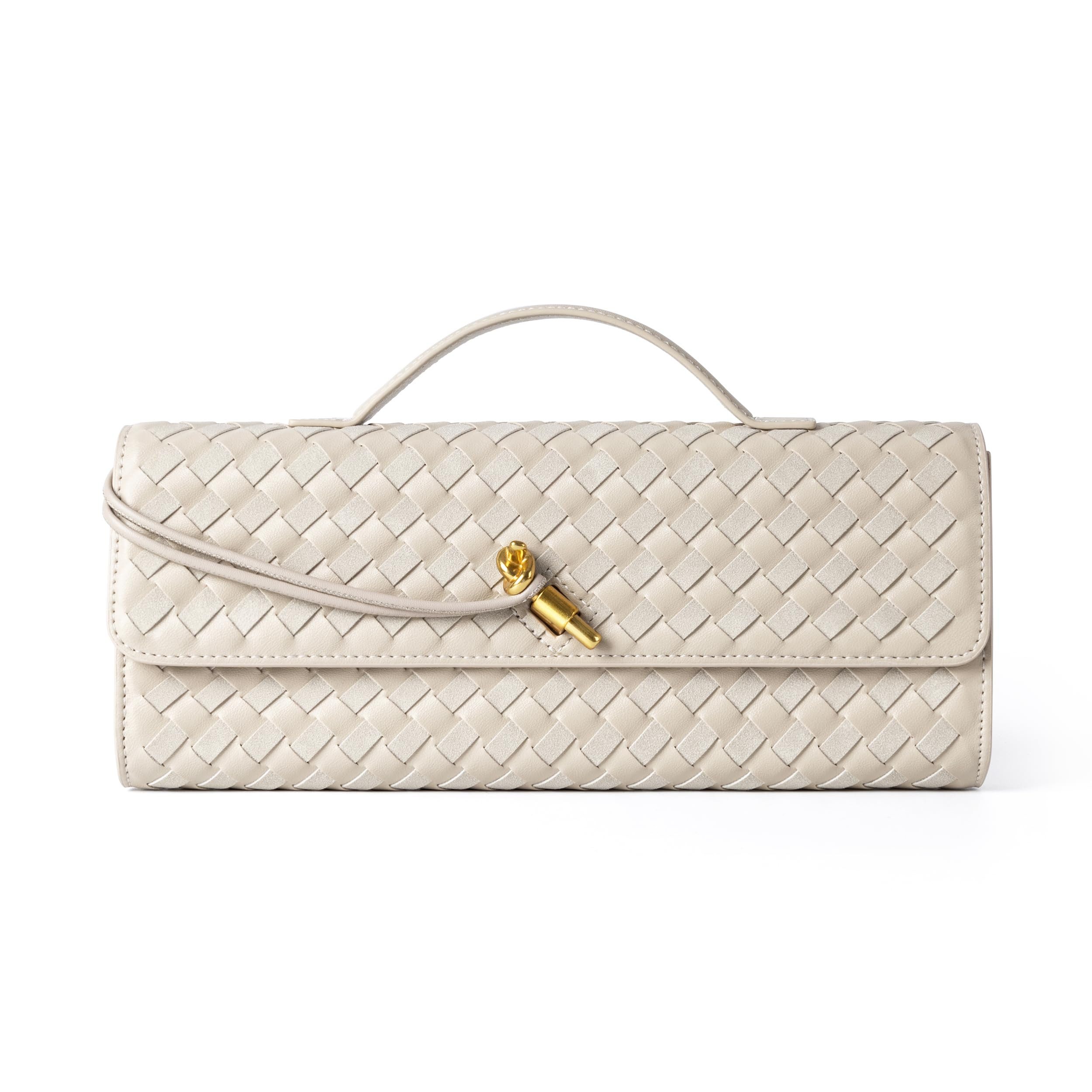 nsihing Abendtasche Geflochtene Damen-Clutch–Abendtasche– Geflochtenes Leder und Wildleder, Handtasche,Umhängetasche,Geldbörse aus Wildleder,elegante Abendtasche.
