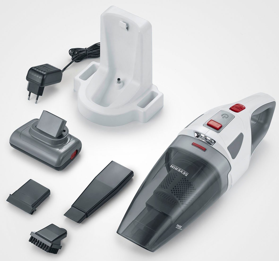 Severin Akku-Handstaubsauger HV 7146, 120 W, beutellos, bis zu 60 Min. Akkulaufzeit, inkl. Ladestation mit Wandhalterung