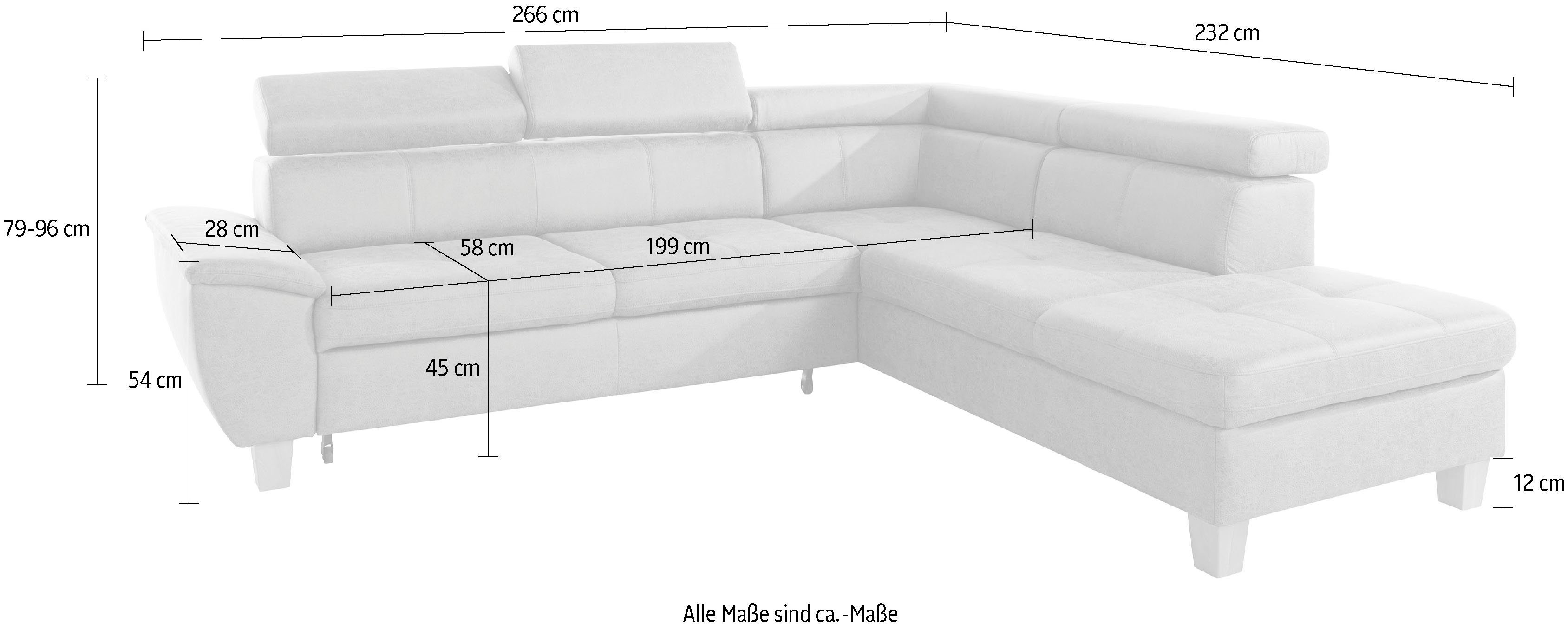 Bettkasten sofa Enya, Bettfunktion inklusive wahlweise Kopfteilverstellung, - fashion exxpo Ecksofa und