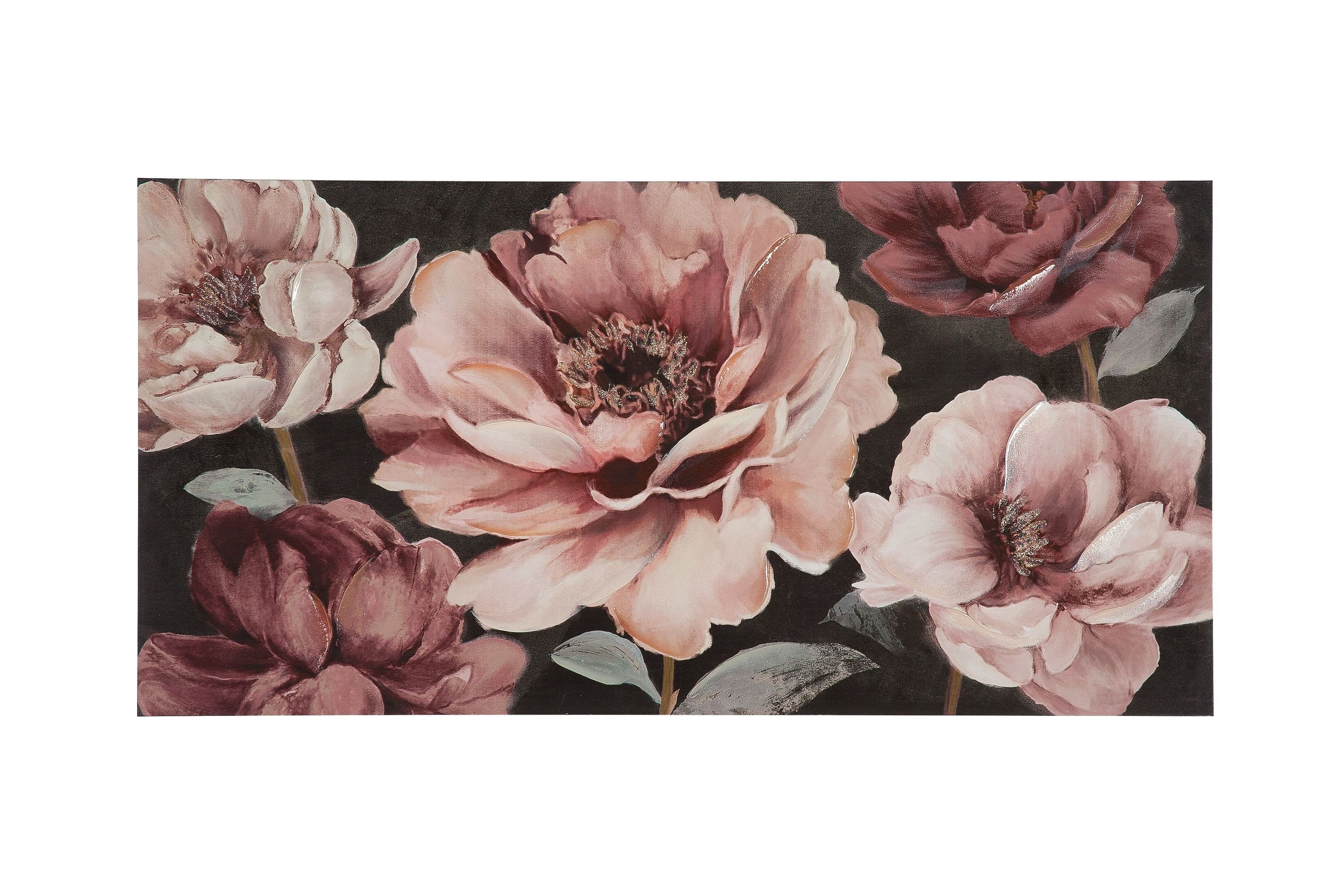 Bild bordeauxrot-rosa 120cm - B. Bild - H. 60cm Pfingstrosen-Quintett GILDE x GILDE