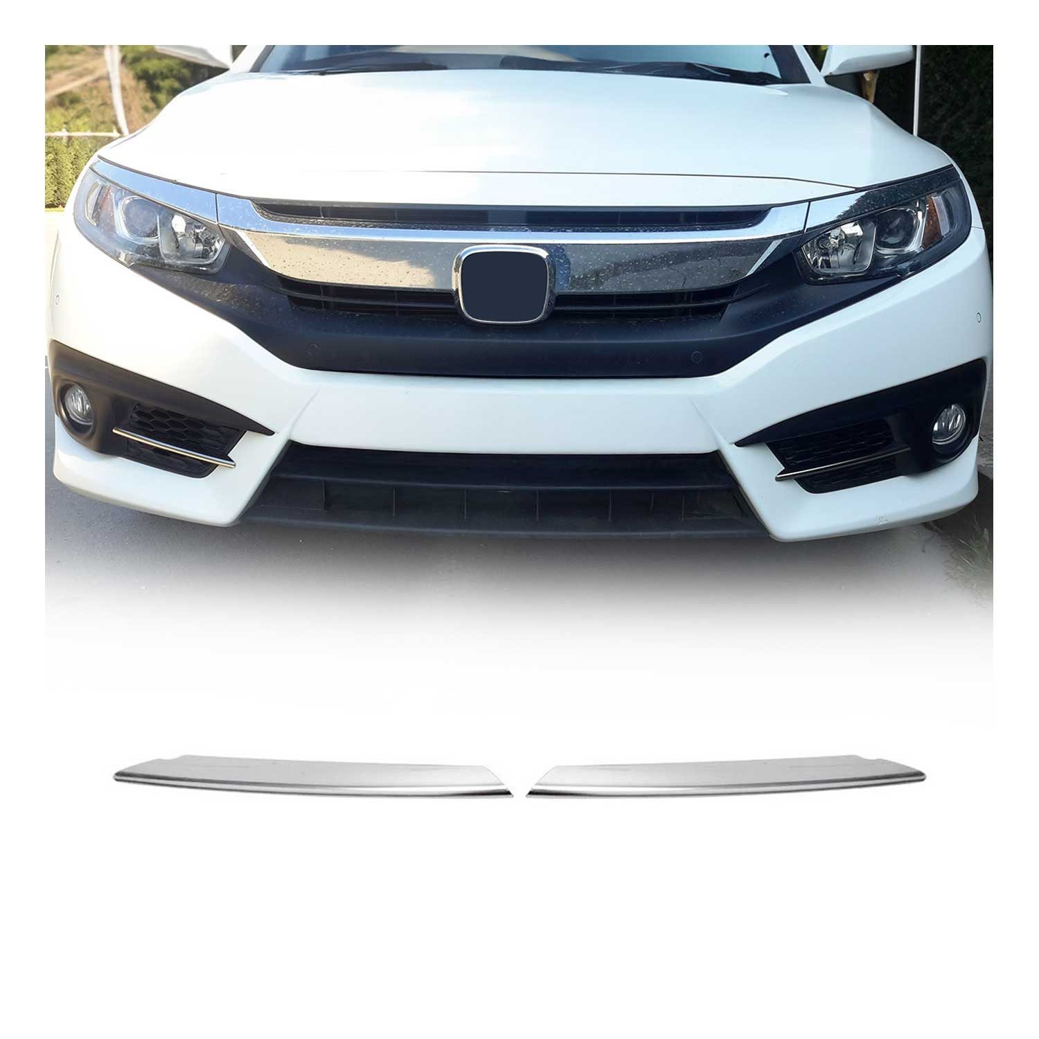 OMAC Zierleisten-Aufkleber Nebelscheinwerfer Rahmen für Honda Civic X 2016-2021 Stufenheck Chrom, (2tlg), Langlebig,Einfache Reinigung,Einfache Installation,Rostbeständig