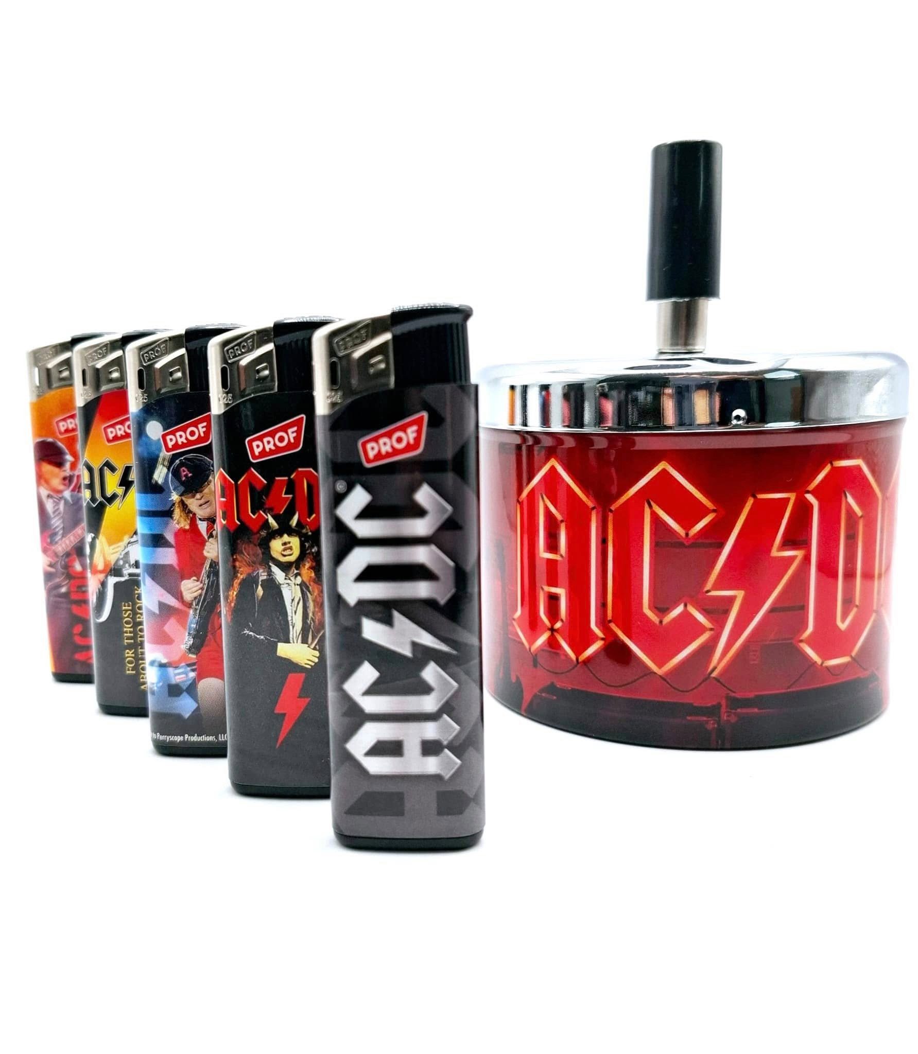 AC/DC Aschenbecher Drehascher, Windascher, Mehrwegfeuerzeuge im Set Highway to hell, indoor und outdoor geeignet