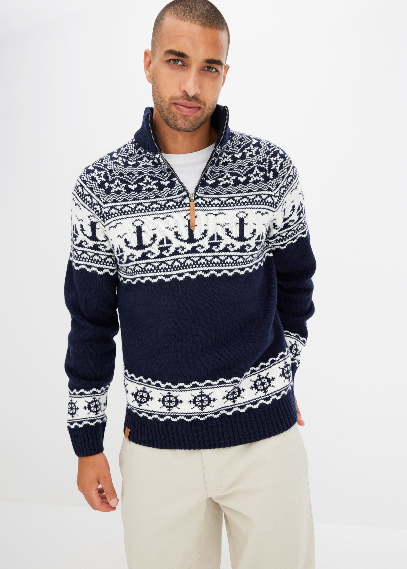 bonprix Norwegerpullover mit Troyerkragen, Regular Fit, aus Polyacryl
