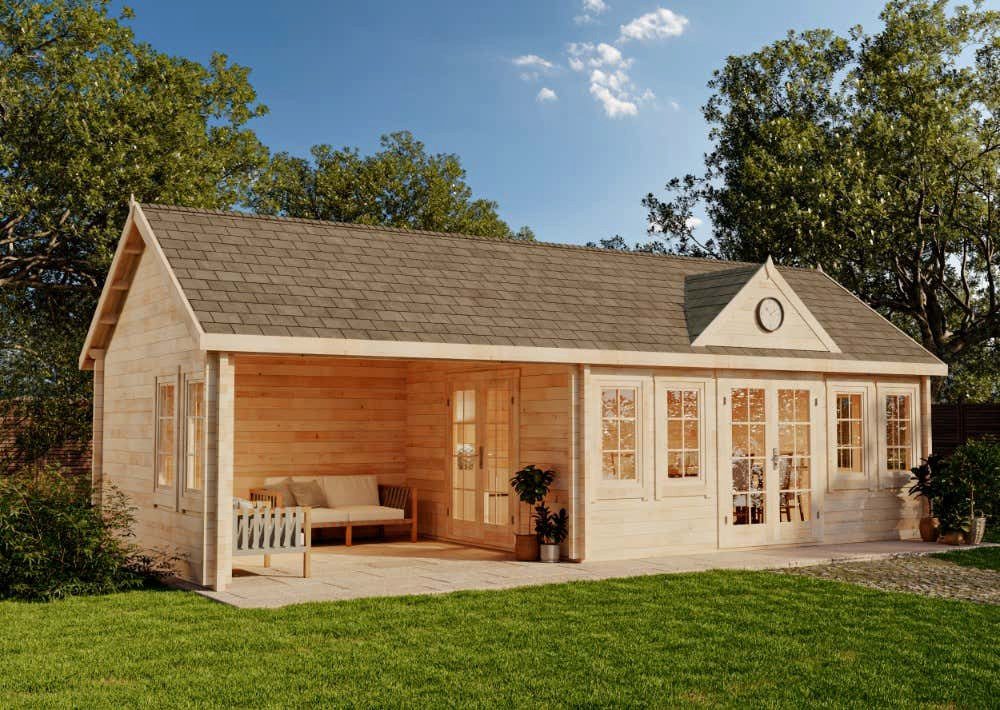 Alpholz Gartenhaus Holz CLOCKHOUSE® Big Ben 70, BxT: 950x420 cm, in Naturbelassen mit 70mm Wandstärke