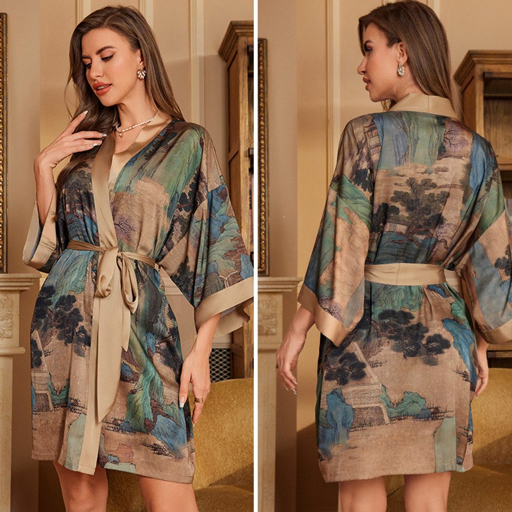 RWEUOQ Morgenmantel Kimono Bademantel, Nachthemd, Schlafmantel,satin günstig online kaufen