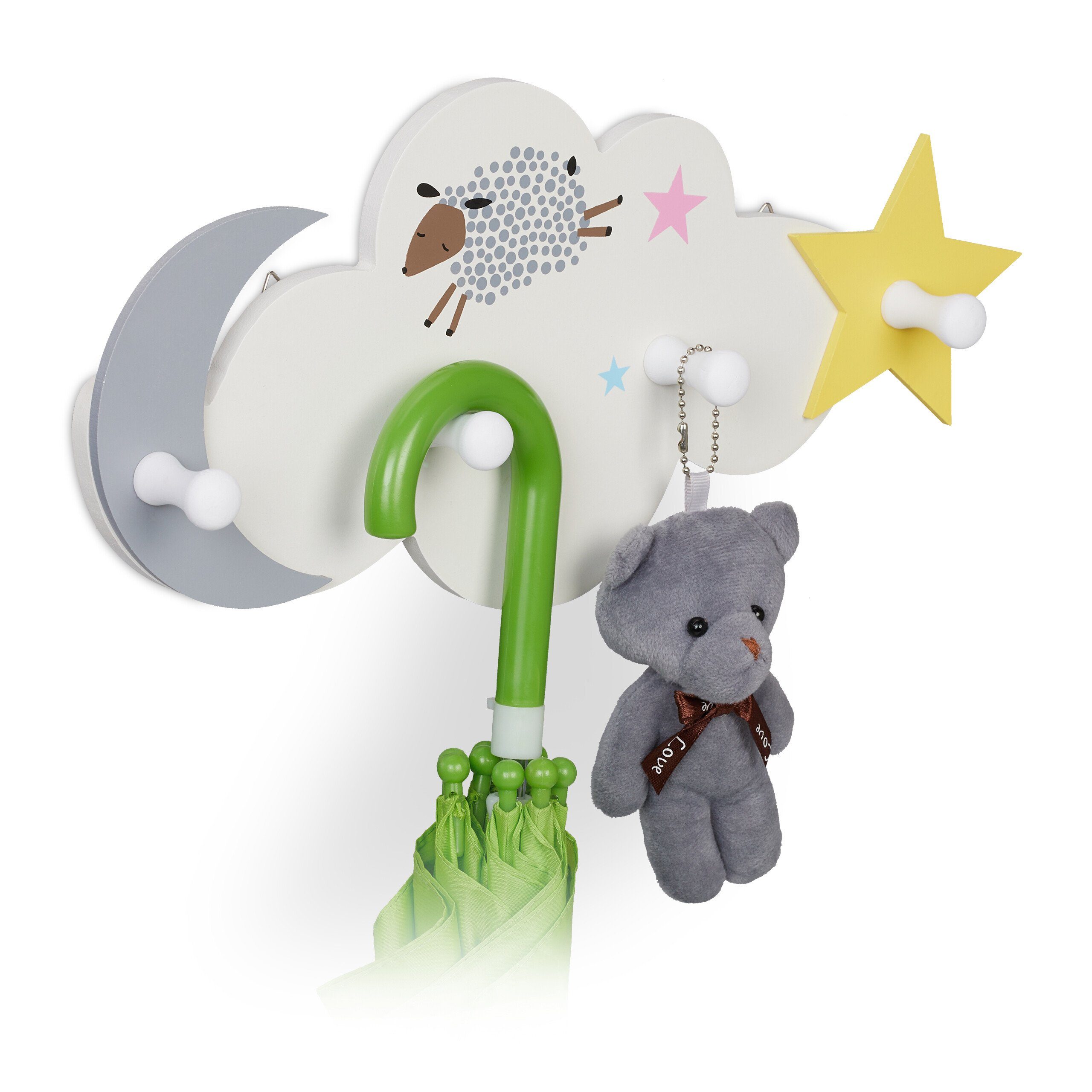 relaxdays Garderobenleiste Kindergarderobe Wolke-Mond-Stern günstig online kaufen