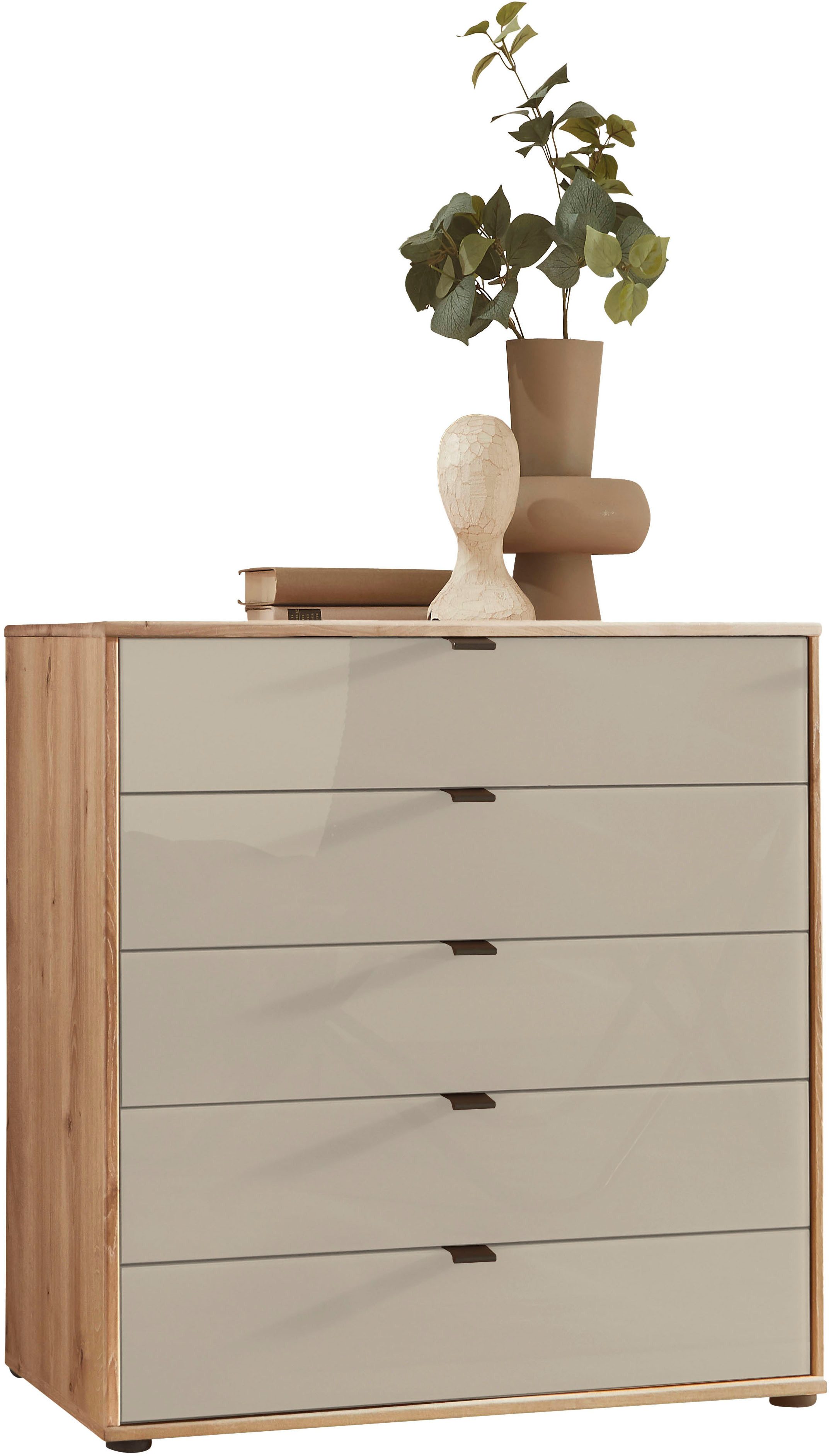 WIEMANN Schubkastenkommode Cardiff Sideboard, Wäscheschrank, teilmassiv Bianco-Eiche, Schubladen (Glas- oder Massivholzfront, verschiedene Breiten, MADE IN GERMANY), Schubkästen inklusive Selbsteinzug und Dämpfung