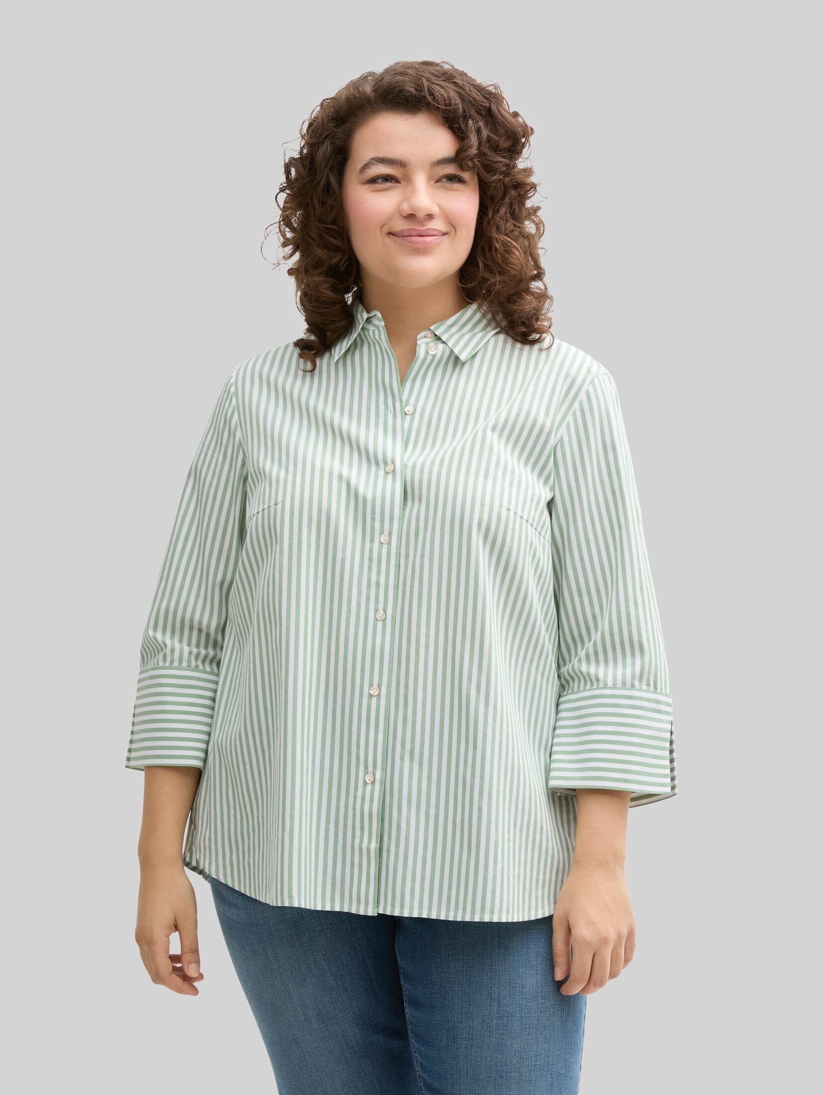 TOM TAILOR PLUS Langarmbluse Blusen & Shirts Plus Size - Loose Fit Bluse mit Streifenmuster