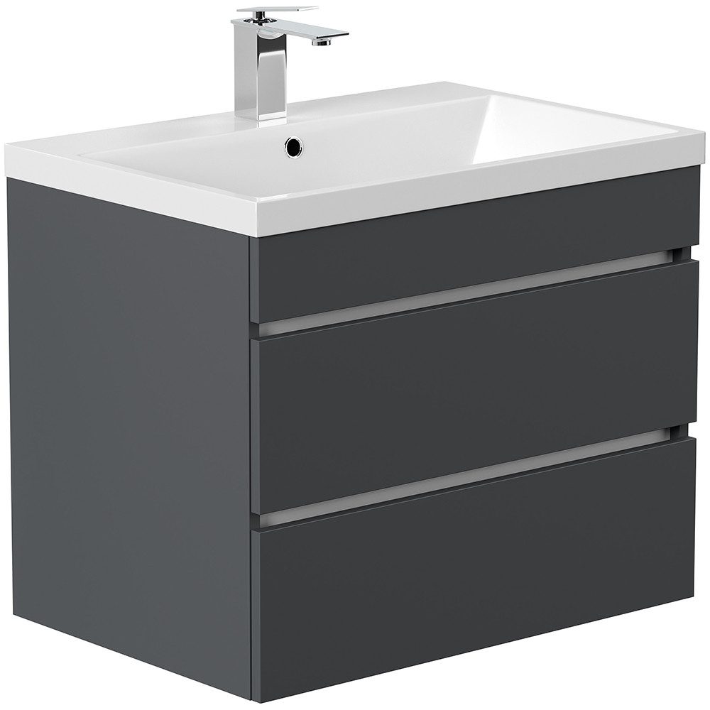 Lomadox Waschtisch FROME-02, 70 cm, hängend, grau matt, mit 2 Schubladen