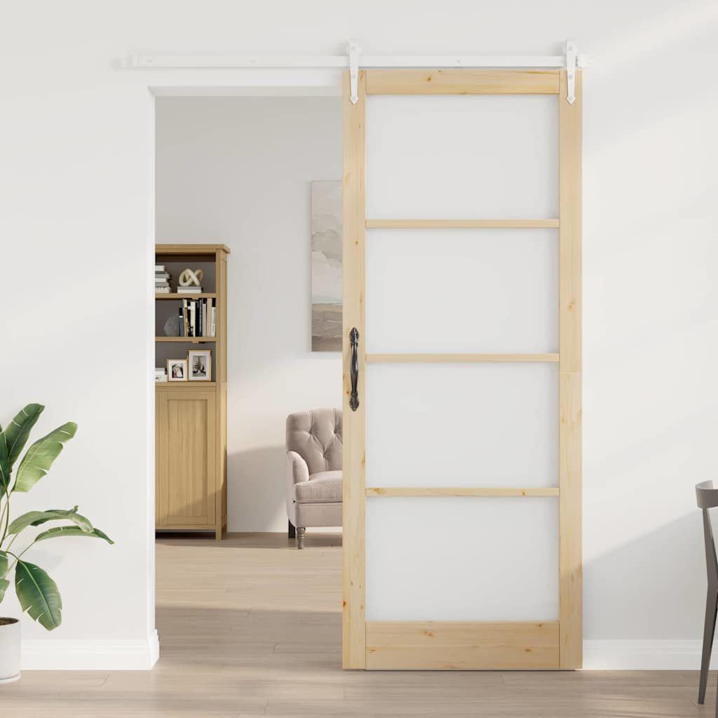 vidaXL Haustür Schiebetür 93 x 232 cm Massivholz Kiefer und Glas Natur (1-St)