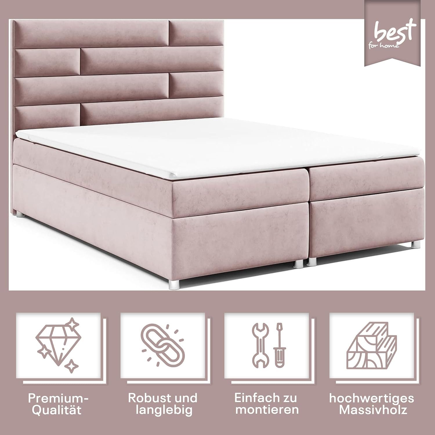 Best for Home Boxspringbett mit Bettkasten Trinity K-5 Bonellfederkern inkl. 5 cm Topper (Komplettbett, 1-St., 140x200 160x200 180x200 200x200 cm), Ergonomischer Schlafkomfort, druckentlastender Topper