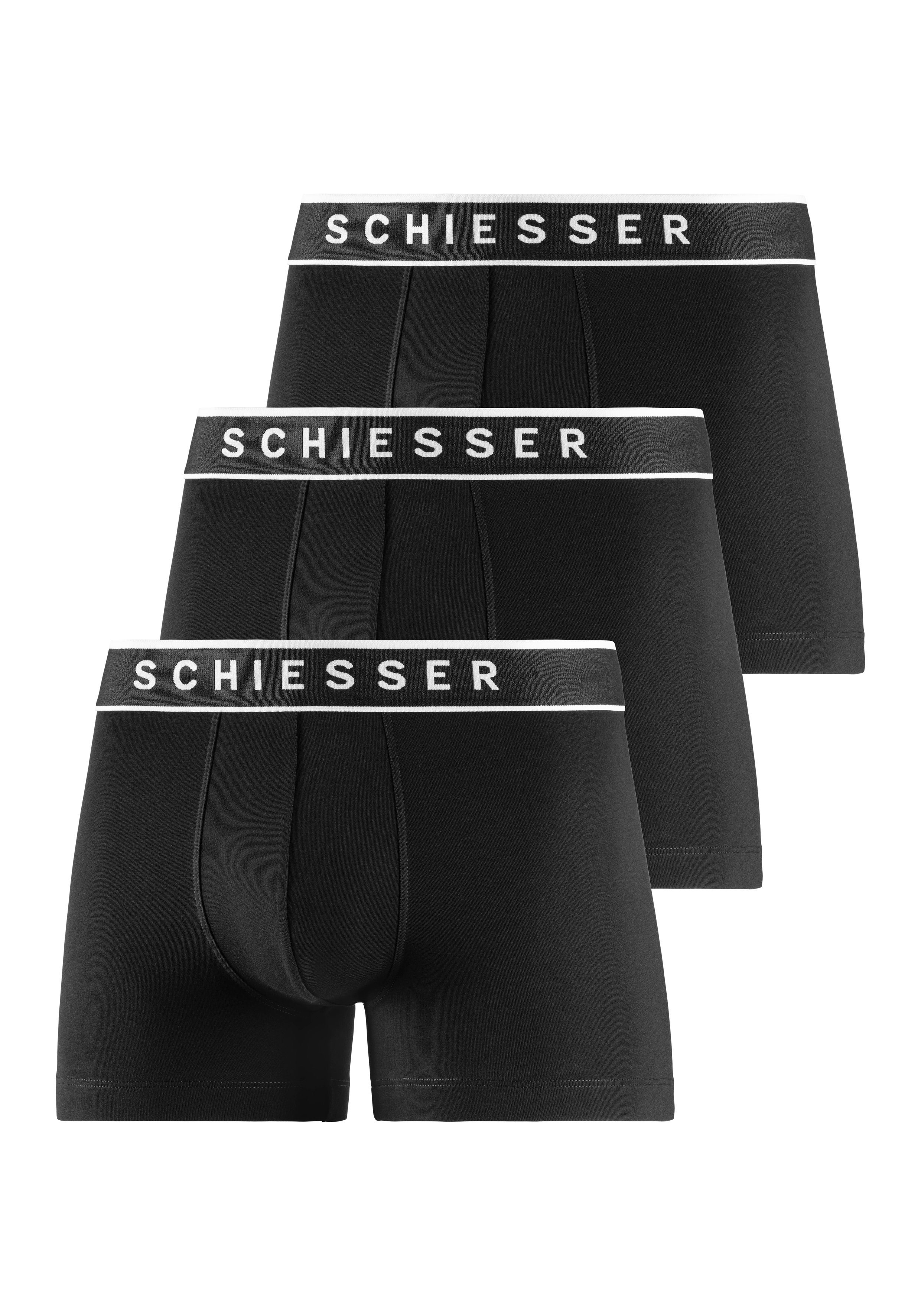 Schiesser Logobund mit schwarz Boxer schwarz, schwarz, (3er-Pack)