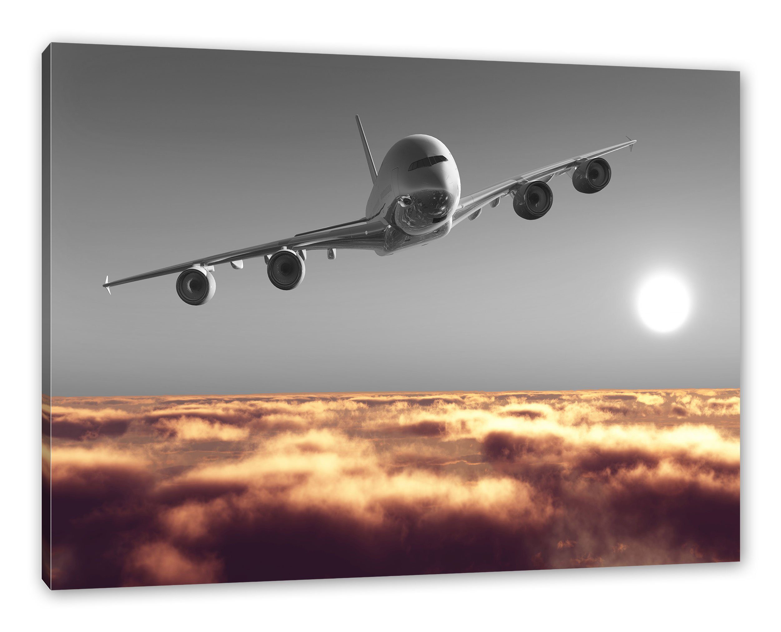 Pixxprint Leinwandbild Flugzeug über Wolkenmeer, Flugzeug über Wolkenmeer (1 St), Leinwandbild fertig bespannt, inkl. Zackenaufhänger