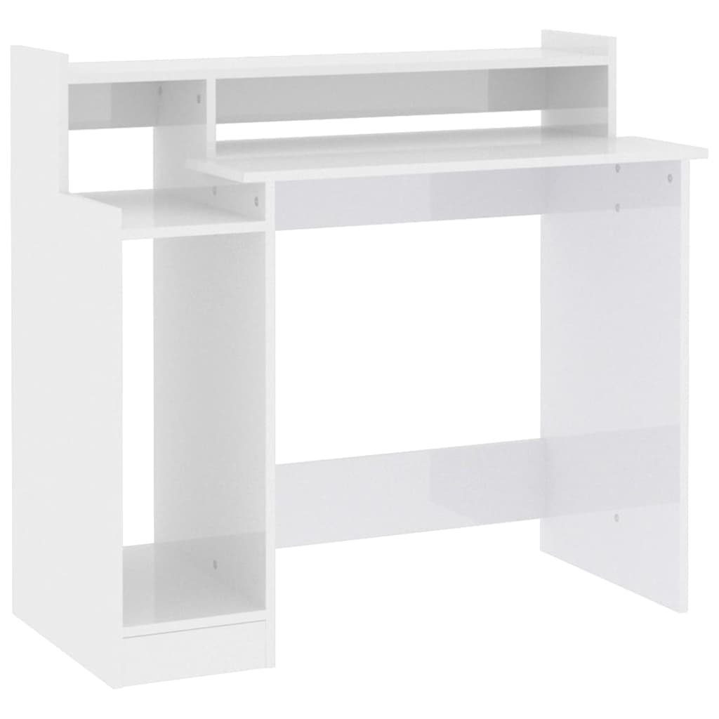 furnicato Schreibtisch mit Hochglanz-Weiß 97x45x90 LEDs Holzwerkstoff cm
