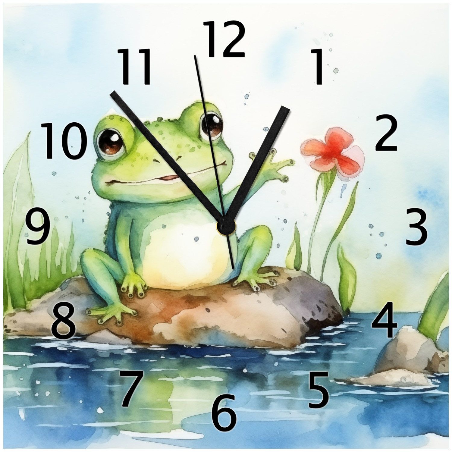 Wallario Wanduhr Frosch in Aquarell (Glasuhr) günstig online kaufen
