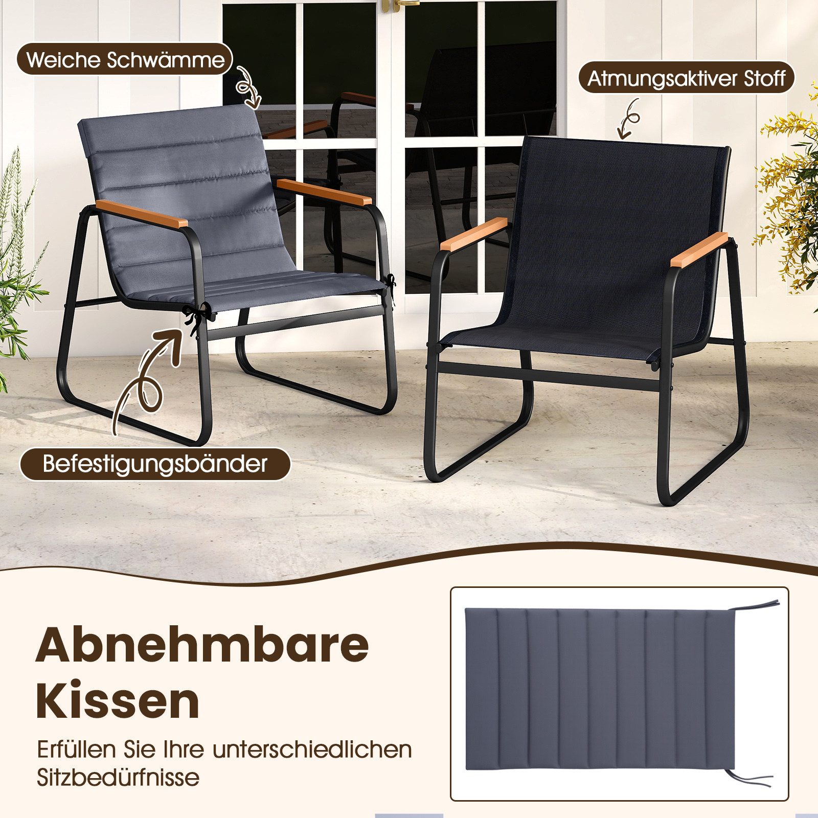 COSTWAY Balkonset, (3-tlg), Bistro-Set, 2 Schaukelstühlen mit Kissen, Tisch