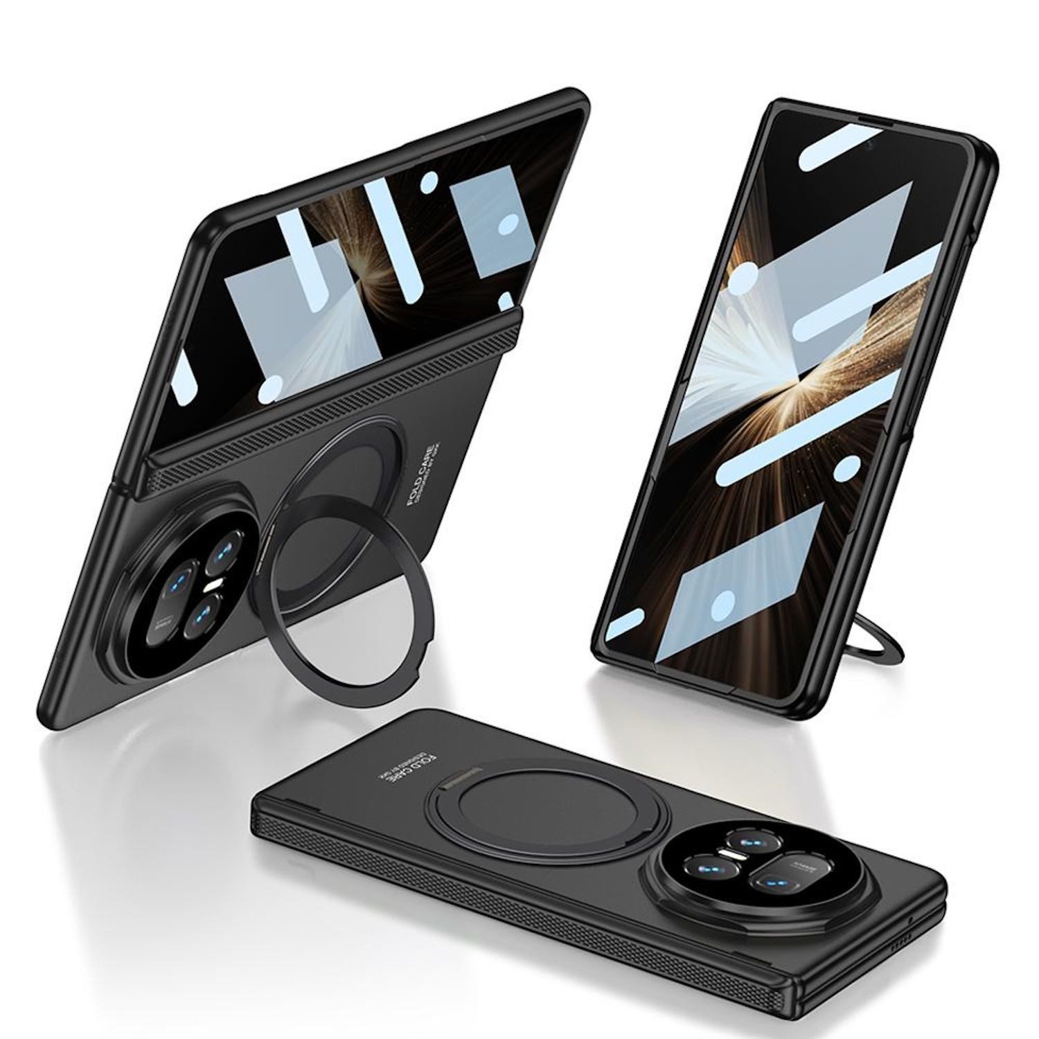 Wigento Handyhülle Für Honor Magic V5 GKK Magnetische Hülle mit 360 Grad Ring Schwarz, Magnetische Full Cover Hülle mit integriertem Displayschutz