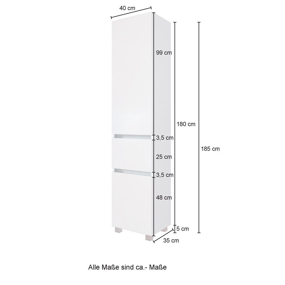 in matt Hochschrank LAURIA-03 Seitenschrank mit Badezimmer Wotaneiche grau Nb. 40x180x35 cm Lomadox