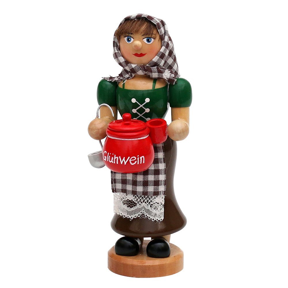 Dekohelden24 Räuchermännchen Räuchermann Glühweinfrau mit rauchenden Glühweintopf, ca. 19 cm