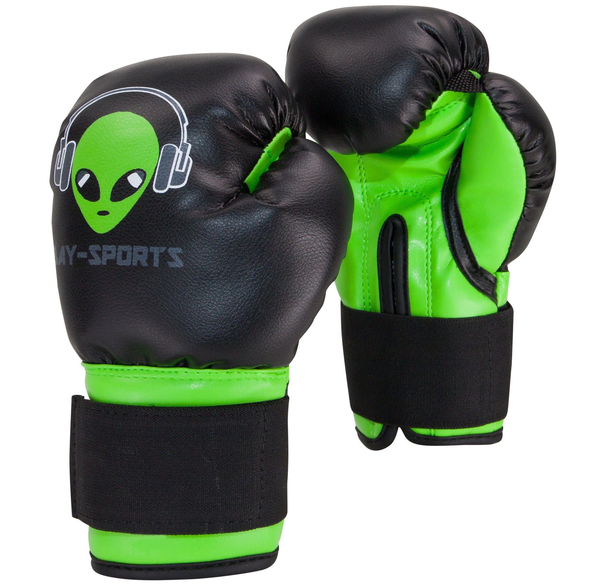 BAY-Sports Boxhandschuhe Set Alien Kinderboxhandschuhe Boxbandagen Kids Box-Bandagen Boxen (2x 1 Paar), Ein Spaß für alle Kinder, Lustiger Alien verbunden mit Funktionalität