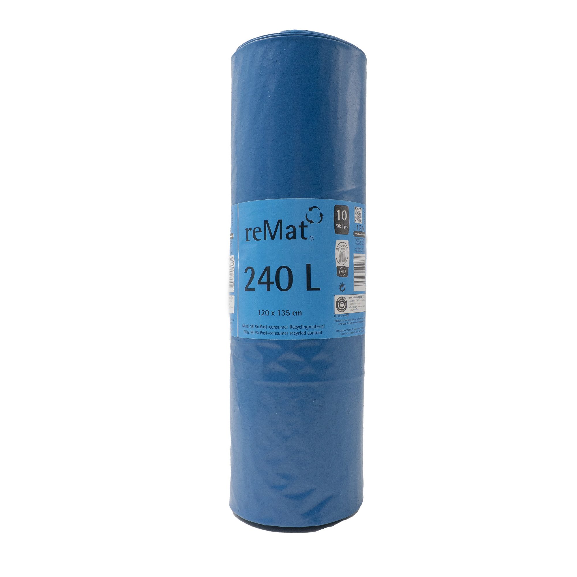 bioMat Müllbeutel reMat 240l Schwerlastsäcke 60µm, 90% PCR, Industriemüll, Blauer Engel