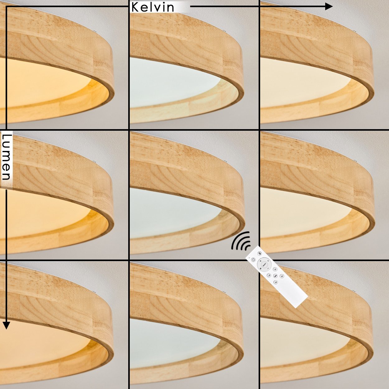 hofstein Deckenleuchte dimmbare Deckenleuchte aus Holz/Metall/Kunststoff in Natur/Weiß, LED wechselbar, 2700-6500 Kelvin, dimmbar über Fernbedienung, (50 cm), auch für Badezimmer, IP44