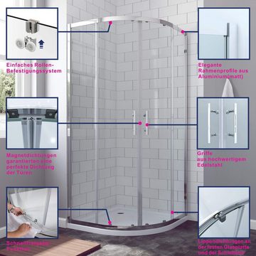 AQUABATOS Runddusche Duschkabine Eckeinstieg 80x80x195cm 90x90x195 cm, BxT: 80x80 cm, Einscheibensicherheitsglas (ESG), Runddusche Viertelkreis Eckdusche Schiebetüren Duschtür Duschabtrennung Dusche Glas Glastür Nano Beschichtung, Chromoptik, Sicherheitsglas, Echtglas, mit großem Verstellbereich