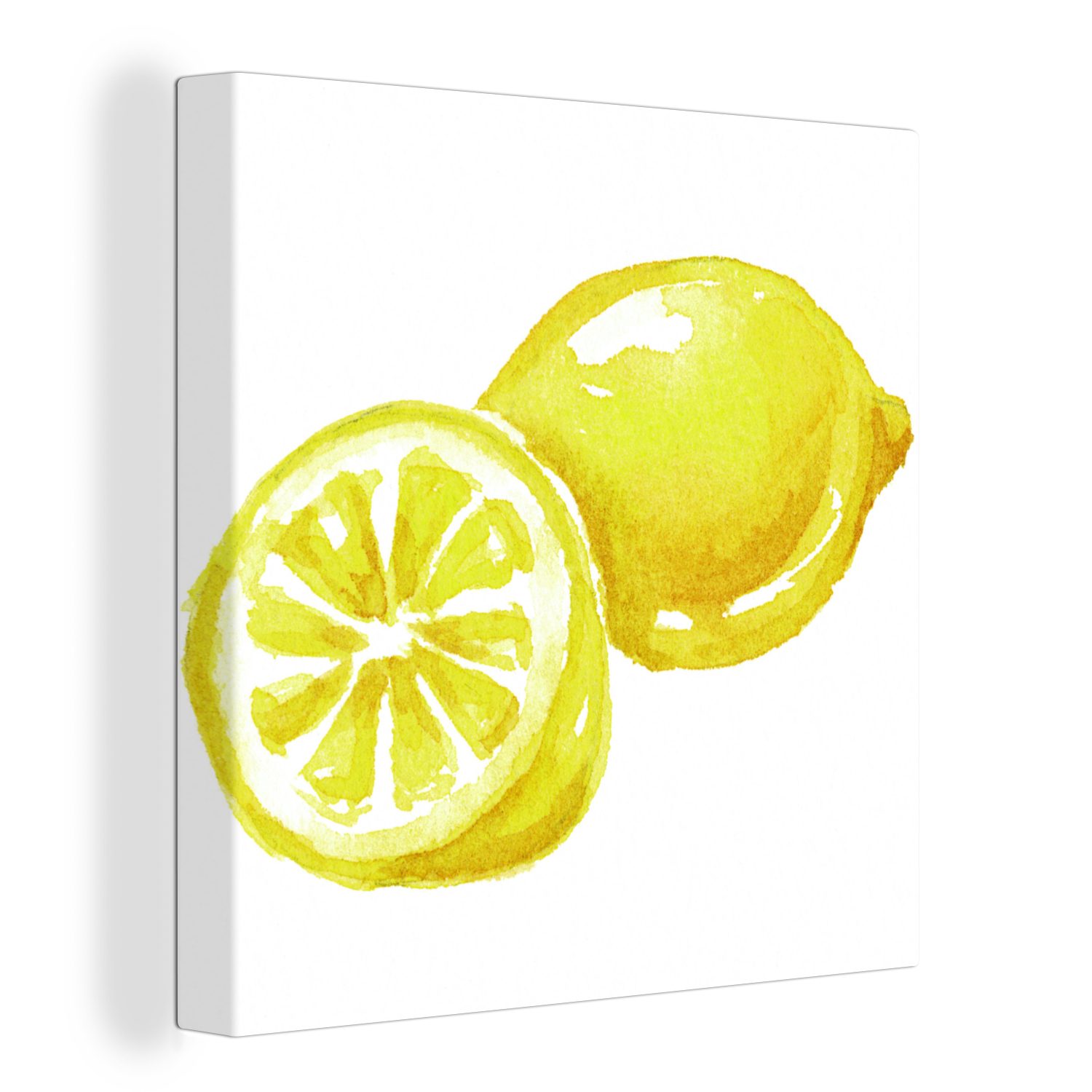 OneMillionCanvasses® Leinwandbild Aquarell - Zitrone - Frucht, (1 St), Leinwand Bilder für Wohnzimmer Schlafzimmer