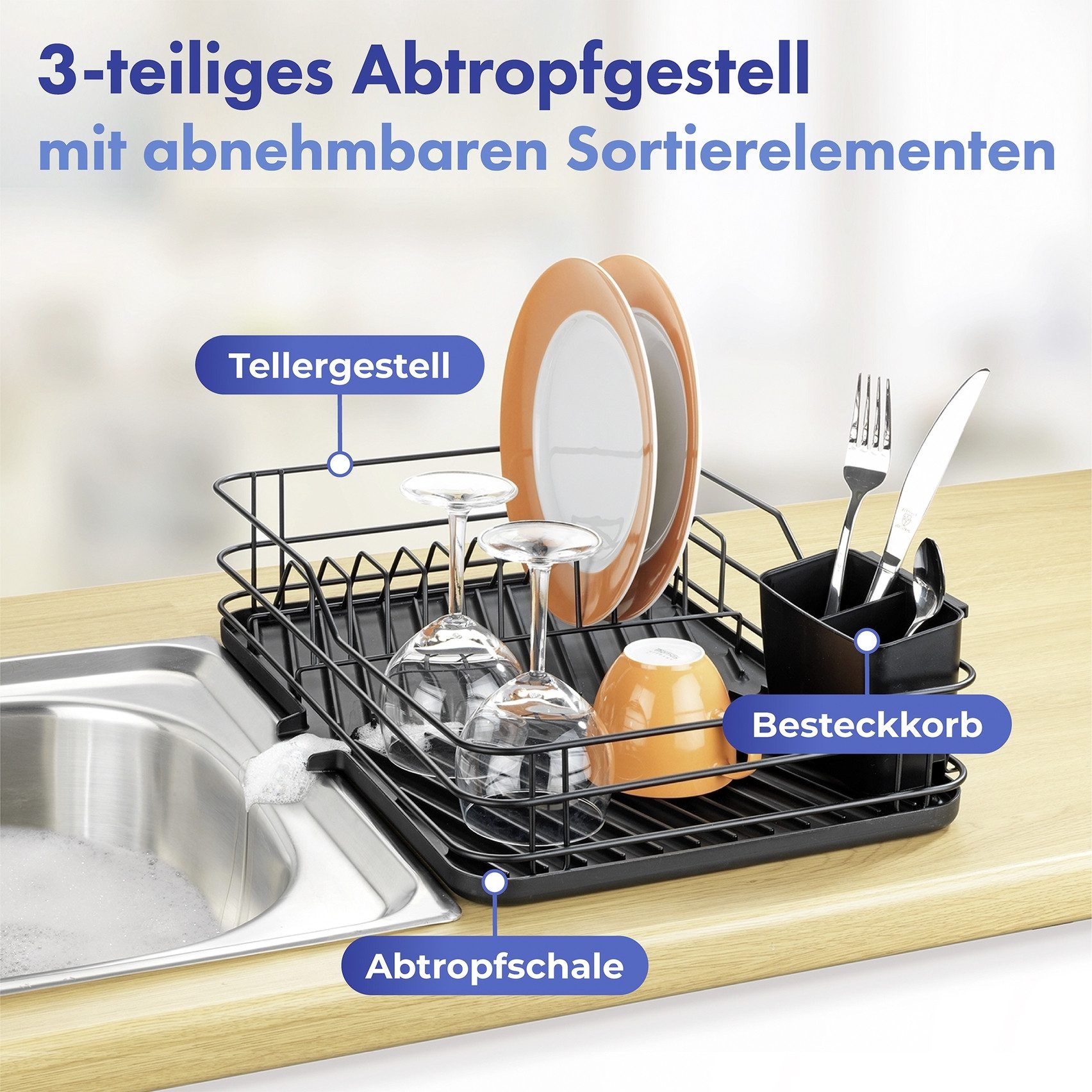 Maximex Geschirrständer, Geschirrabtropfer mit Abtropfschale, Besteckkorb und Tellergestell