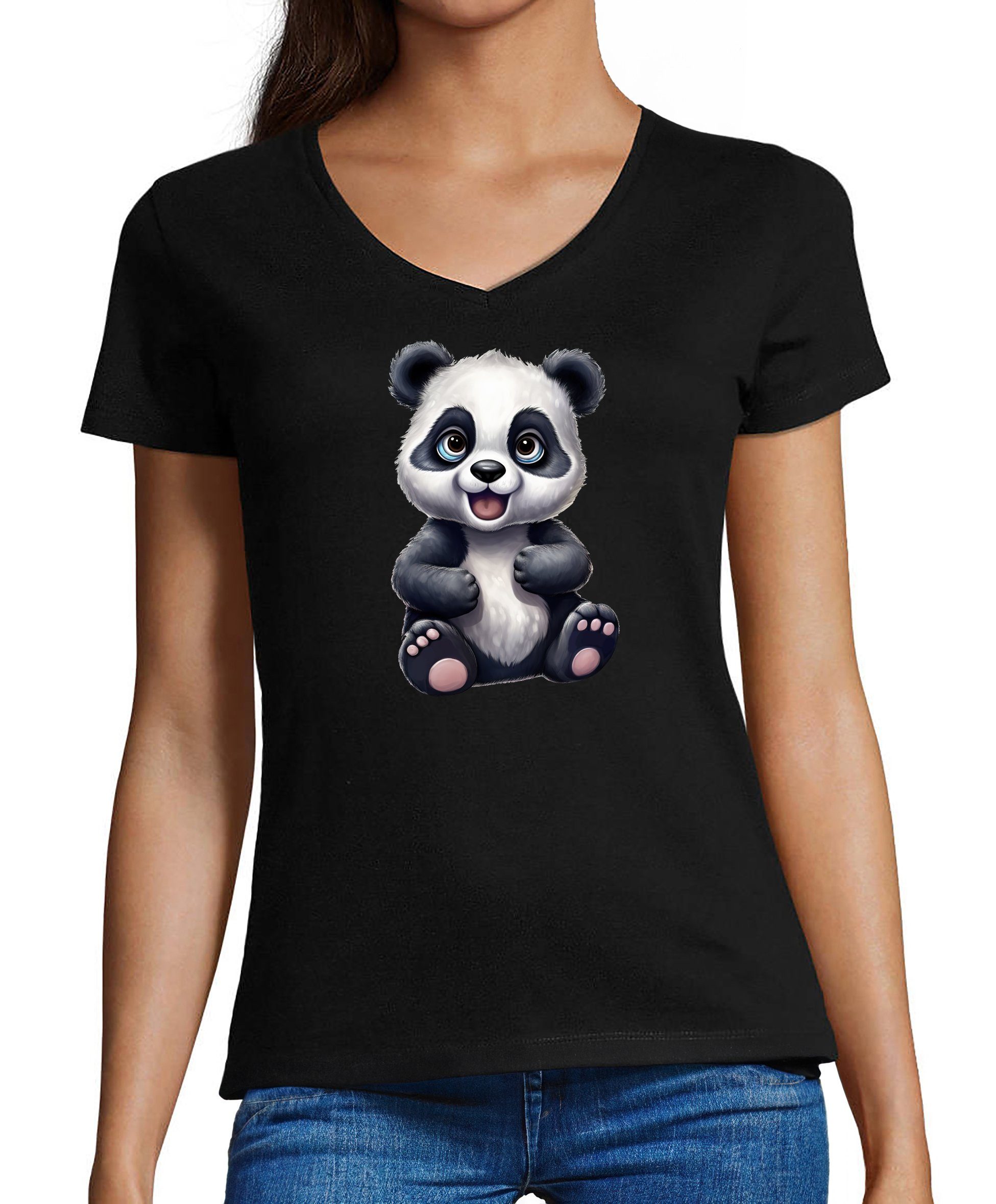 T-Shirt Damen Wildtier Print Shirt - Baby Panda Bär