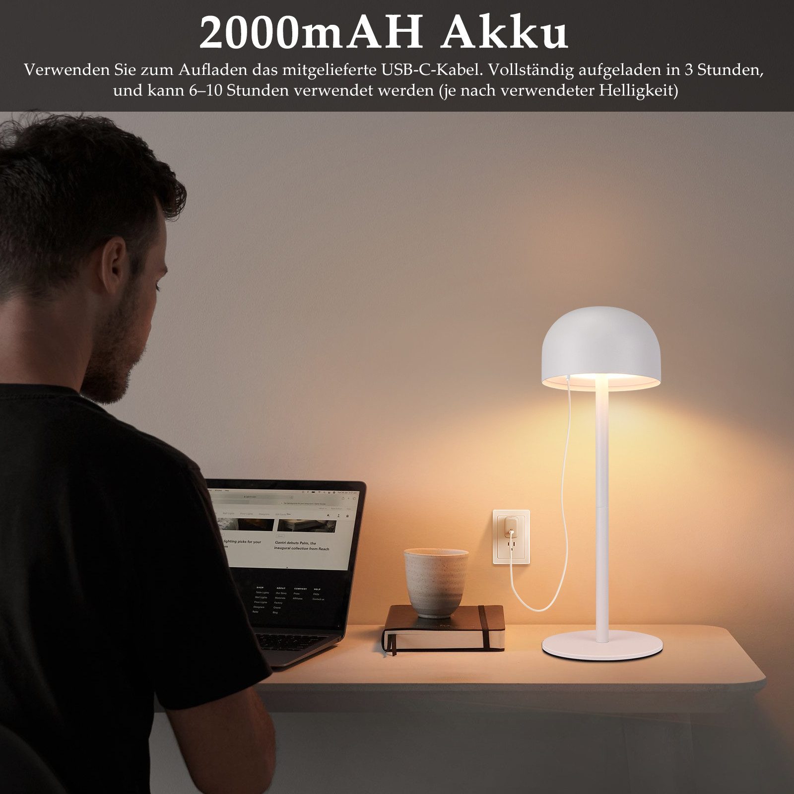 ZMH LED Tischleuchte LED Tischlampe Kabellos: Touch Dimmbar, 3000-6500K günstig online kaufen