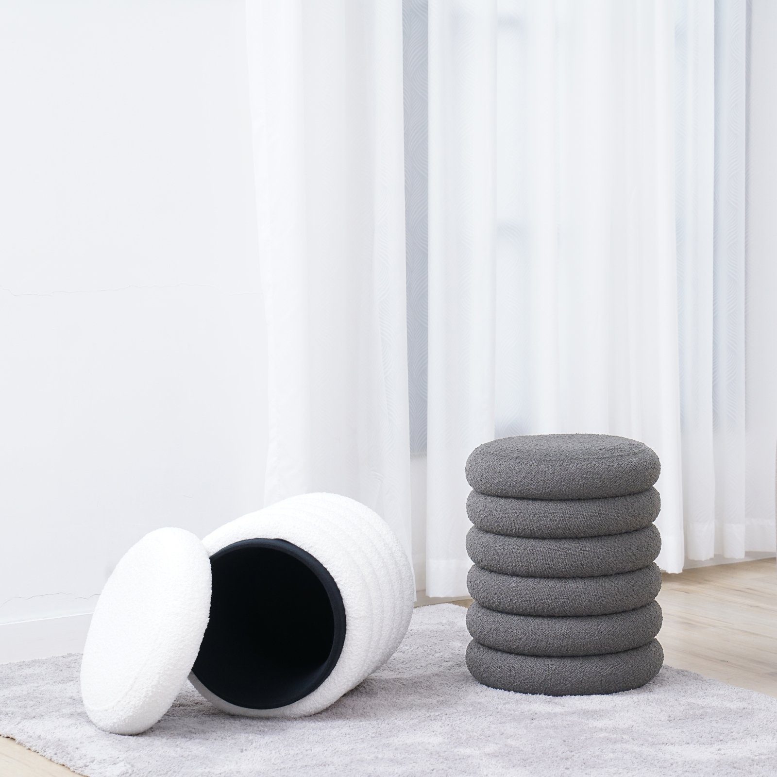 SVITA Stauraumhocker BLOSSOM XS, Pouf, Mit Stauraum, Bouclé-Bezug, Bequeme Polsterung, Modern