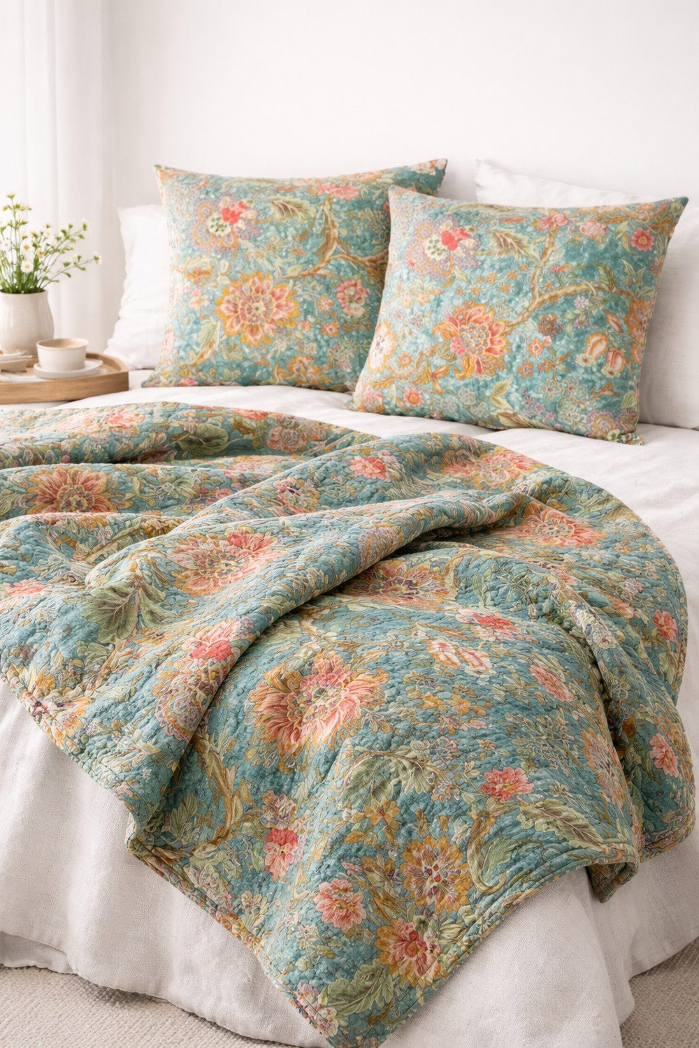 Wohndecke Amara-Petrol, AU Maison, Quilt-Optik aus Baumwolle 140 × 180 cm