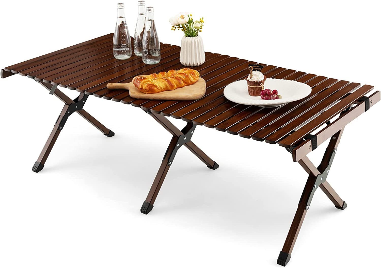 Holz Tragetasche, Picknicktisch Campingtisch aus Braun mit KOMFOTTEU tragbarer