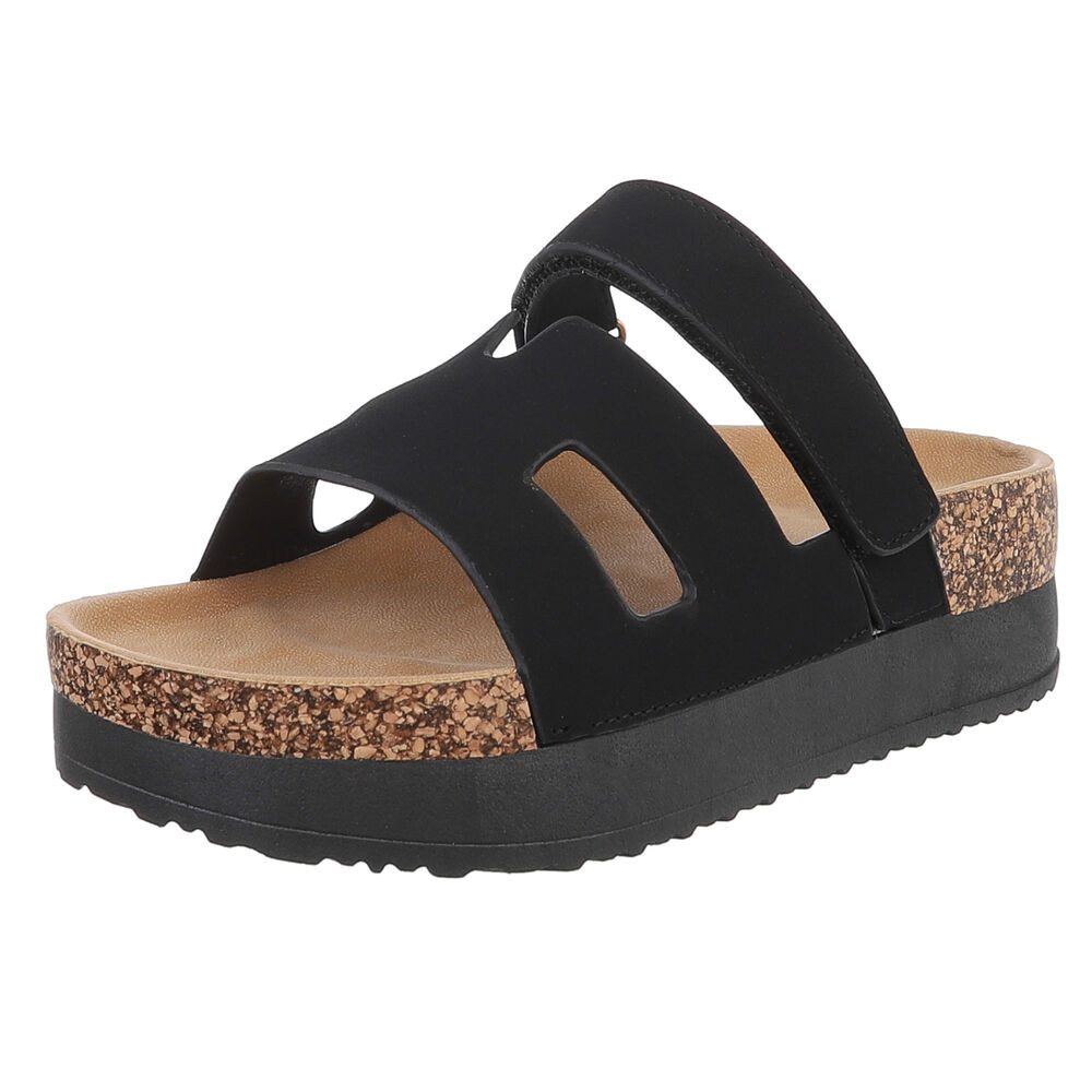Ital-Design Bequemer Damen-Sandale mit Hochsohle für Freizeit Plateausandaletten (90033075) Keilabsatz/Wedge Keilsandaletten in Schwarz