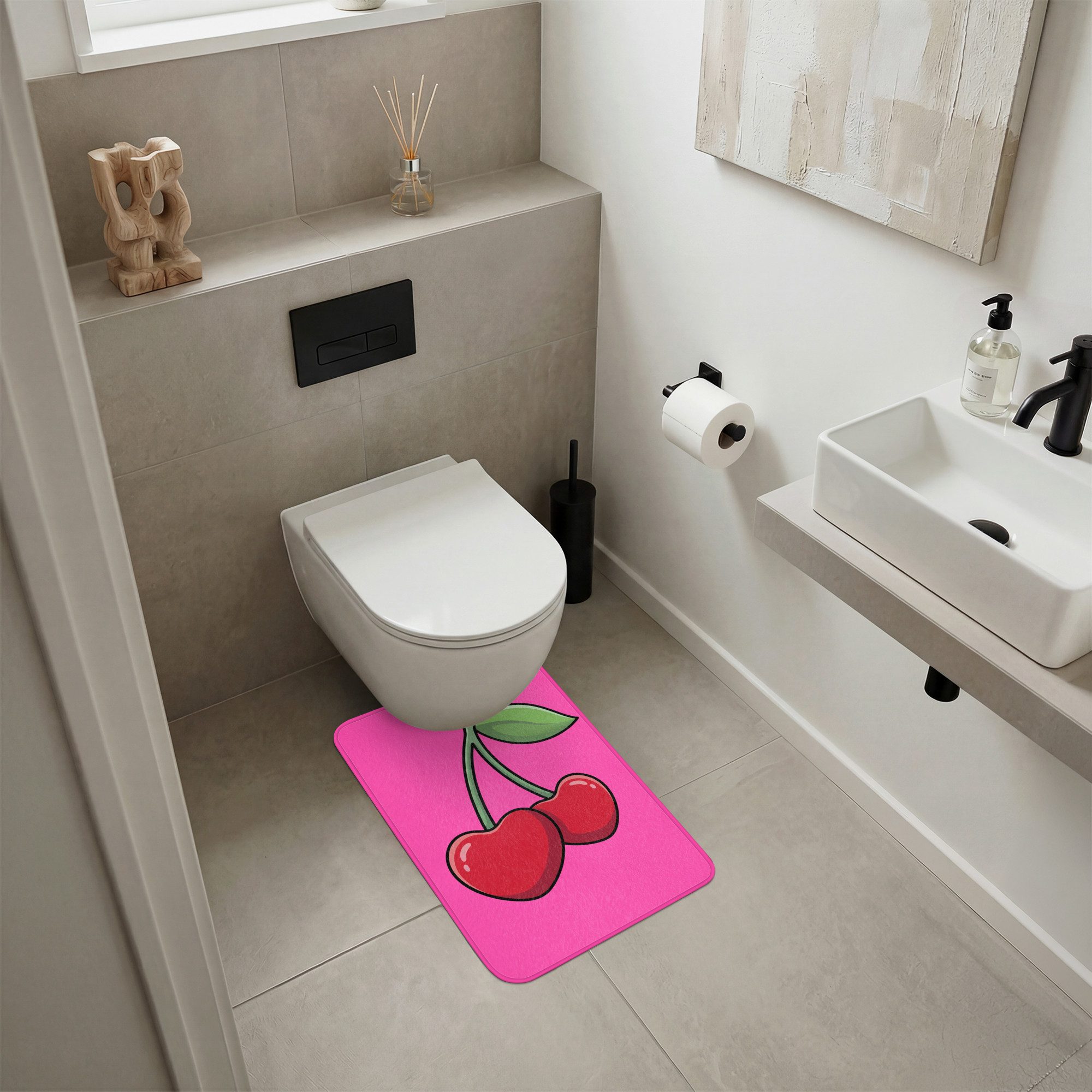 OnlyWow WC-Vorleger Kirsche - Rosa - Obst, Höhe 10 mm, Polyester, Rechteckig, WC Teppich, Toilettenvorleger, Toilettenteppich, Badematte 40x60 cm