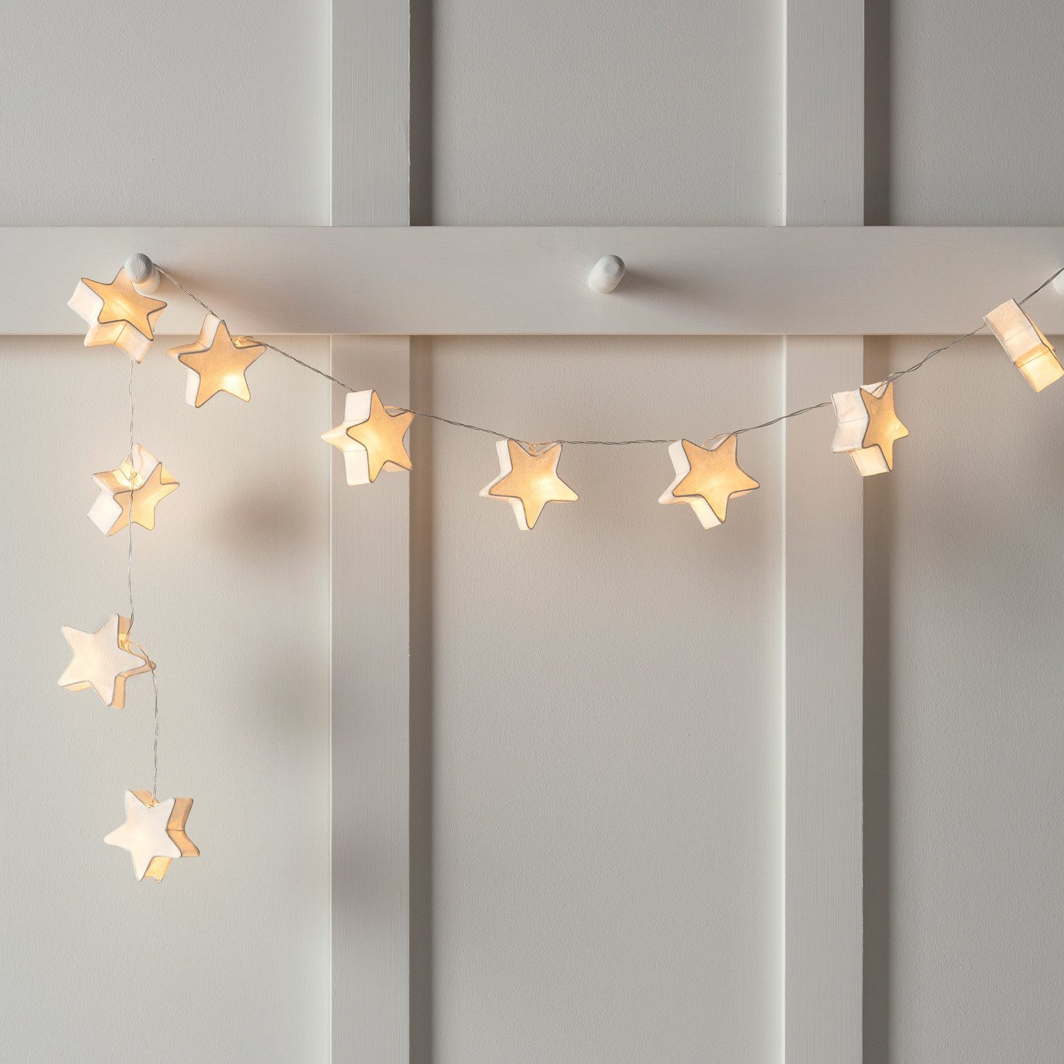 Lights4fun LED-Lichterkette 10er LED Papier Stern Lichterkette Batterie