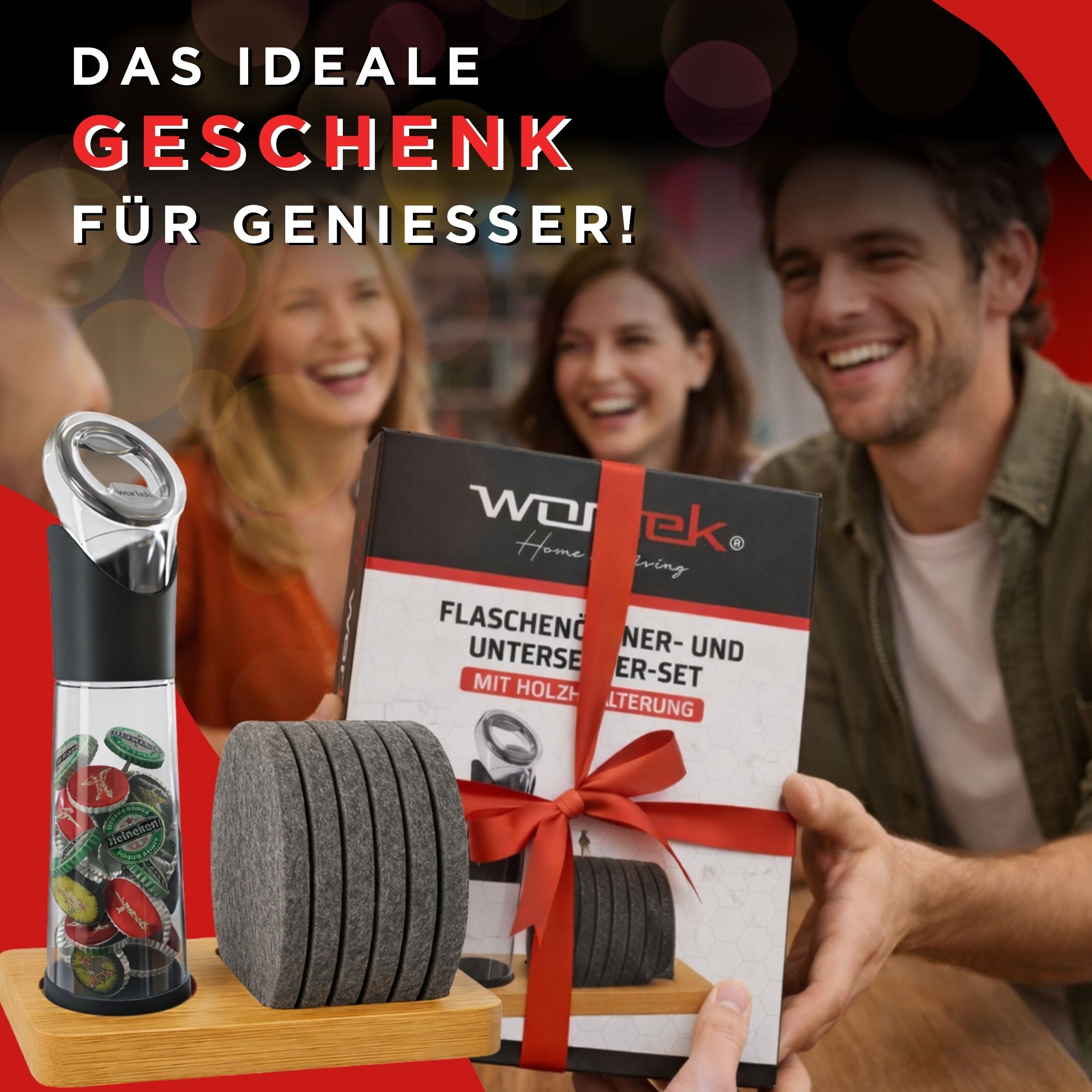 wortek Flaschenöffner Getränkeöffner mit Auffangbehälter Bieröffner (Set, 2-tlg., Flaschenöffner mit Kronkorken Sammler), Geschenk für Männer und Bierliebhaber Biergeschenk