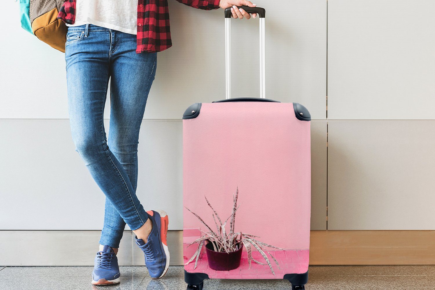 MuchoWow Handgepäckkoffer Sommer - Rosa 4 Ferien, für mit Reisetasche Reisekoffer - Pflanzen, Trolley, Rollen, Handgepäck rollen