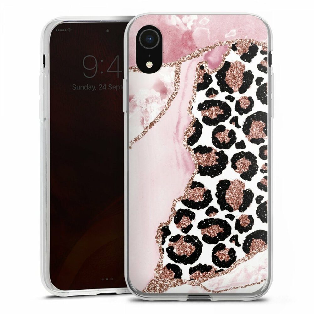 DeinDesign Handyhülle Leopard Glitzer Look Marmor Patterns and Textures Smooth Pink, Apple iPhone Xr Silikon Hülle Bumper Case Handy Schutzhülle