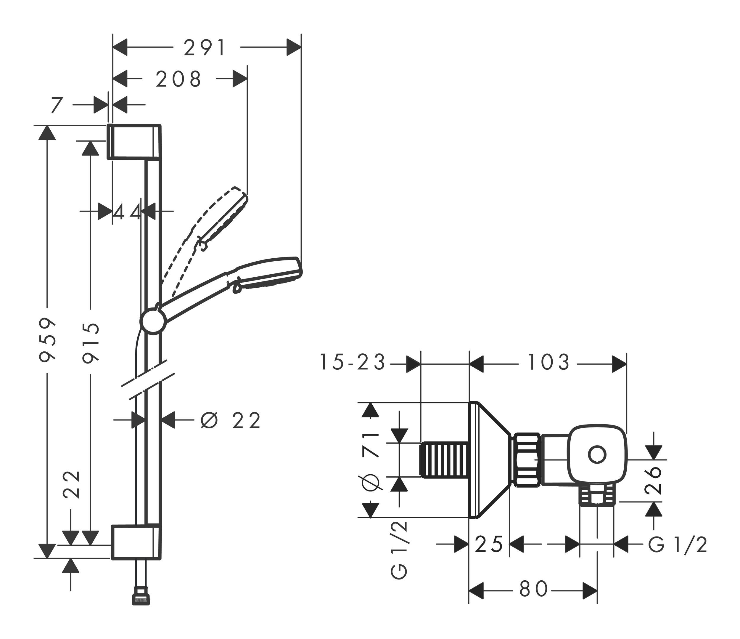 Thermostat Comfort Vario Crometta Aufputz Brausestange cm, 90 95.9 Höhe Duschsystem cm Strahlart(en), 4 u. m. Ecostat 100, hansgrohe