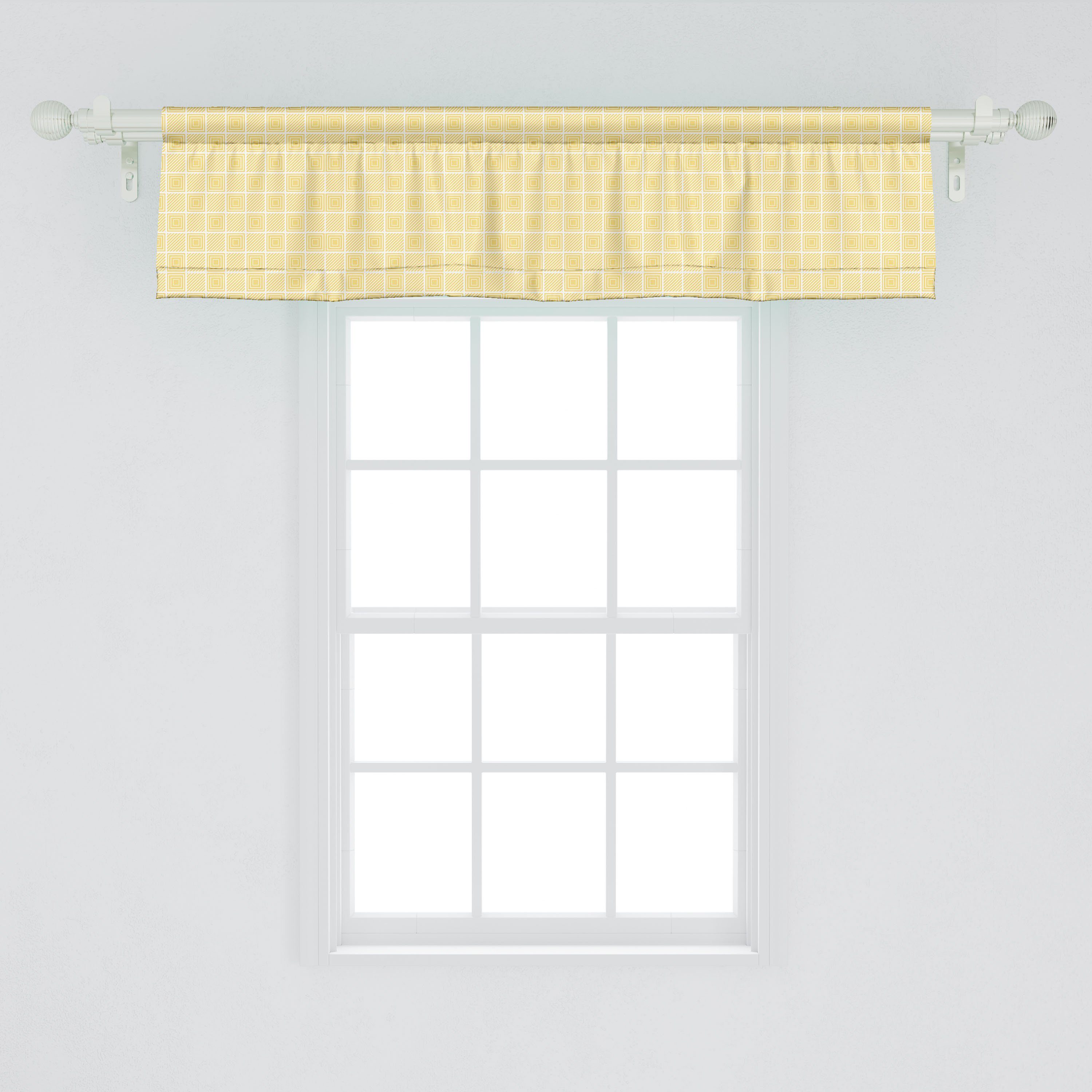 Scheibengardine Vorhang Volant für Küche Abakuhaus, Gestreiftes quadratisches Dekor Schlafzimmer mit Stangentasche, Schachbrett Microfaser, Geometrisch