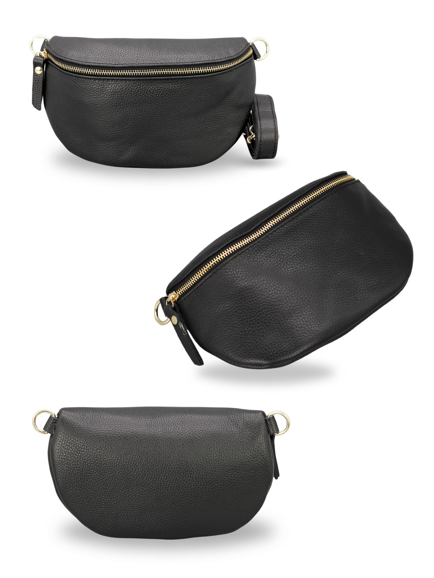 Adel Bags Bauchtasche Damen mit goldenem Reißverschluss, Bauchtasche Leder, hergestellt in Italien, mit 2 Riemen