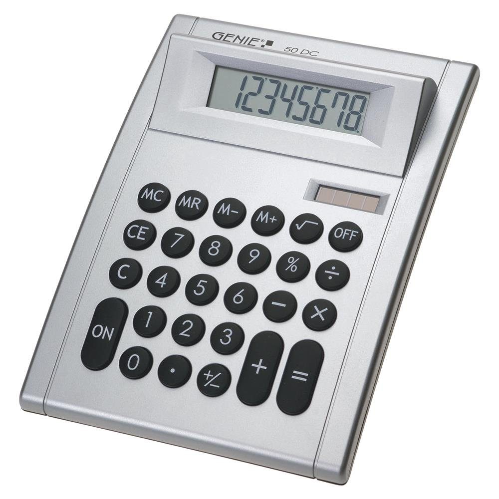 GENIE Taschenrechner Taschenrechner 50 DC, 8-stellig, Solar und Batterie, angewinkeltes Display, silber